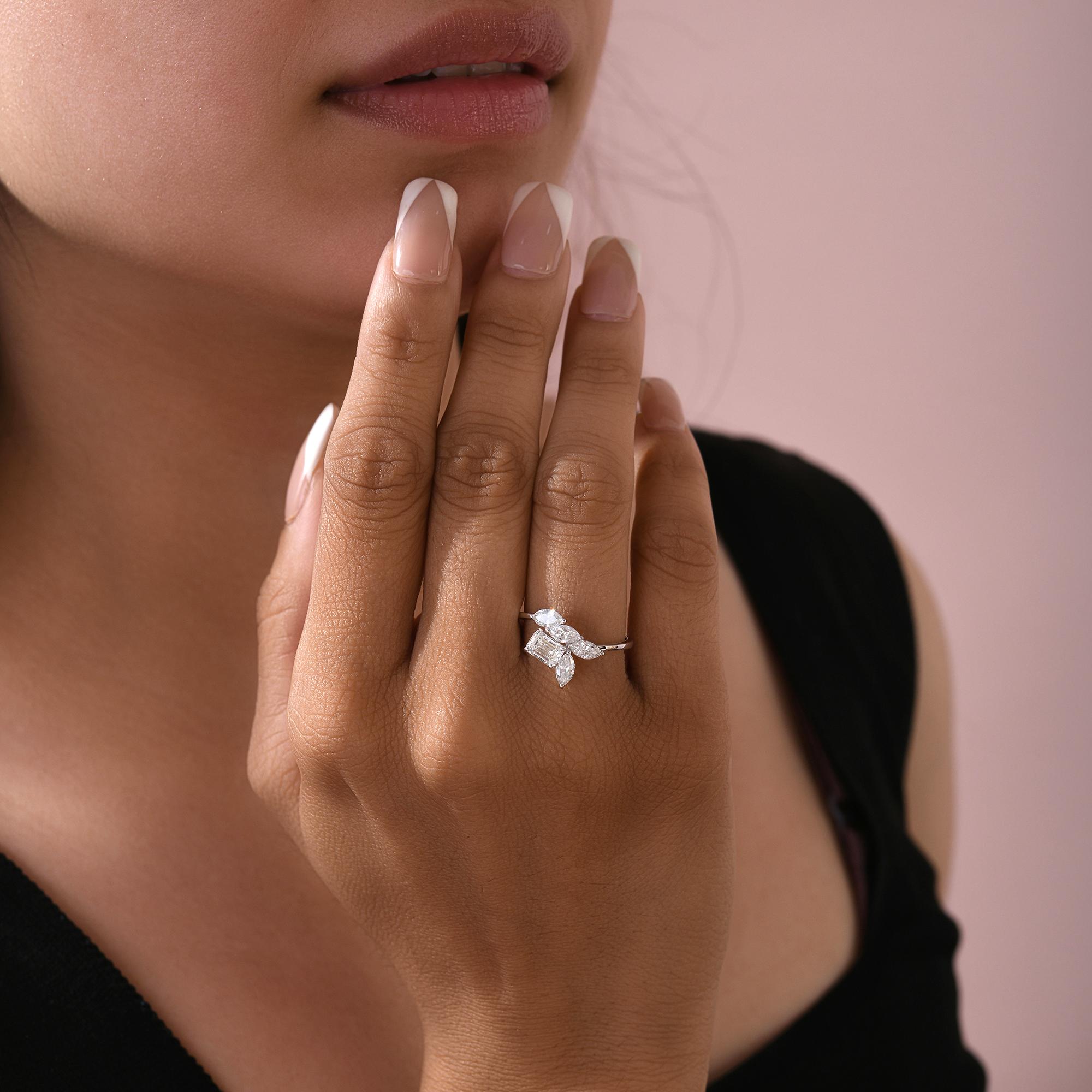 Im Angebot: Natürlicher 1,33 Karat SI/H Marquise Smaragdschliff Diamant 18 Karat Weißgold Schmuck () 3