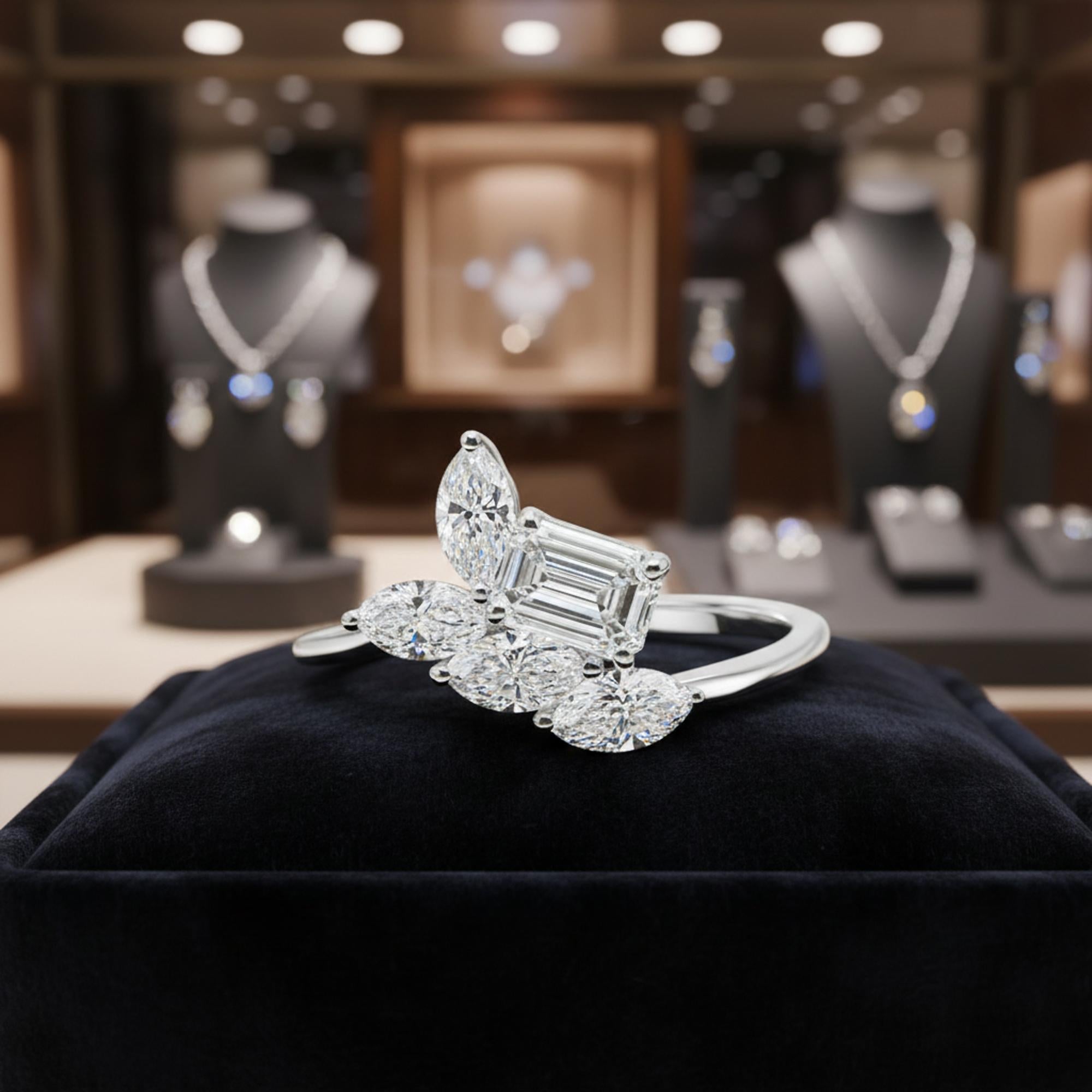 Im Angebot: Natürlicher 1,33 Karat SI/H Marquise Smaragdschliff Diamant 18 Karat Weißgold Schmuck () 4