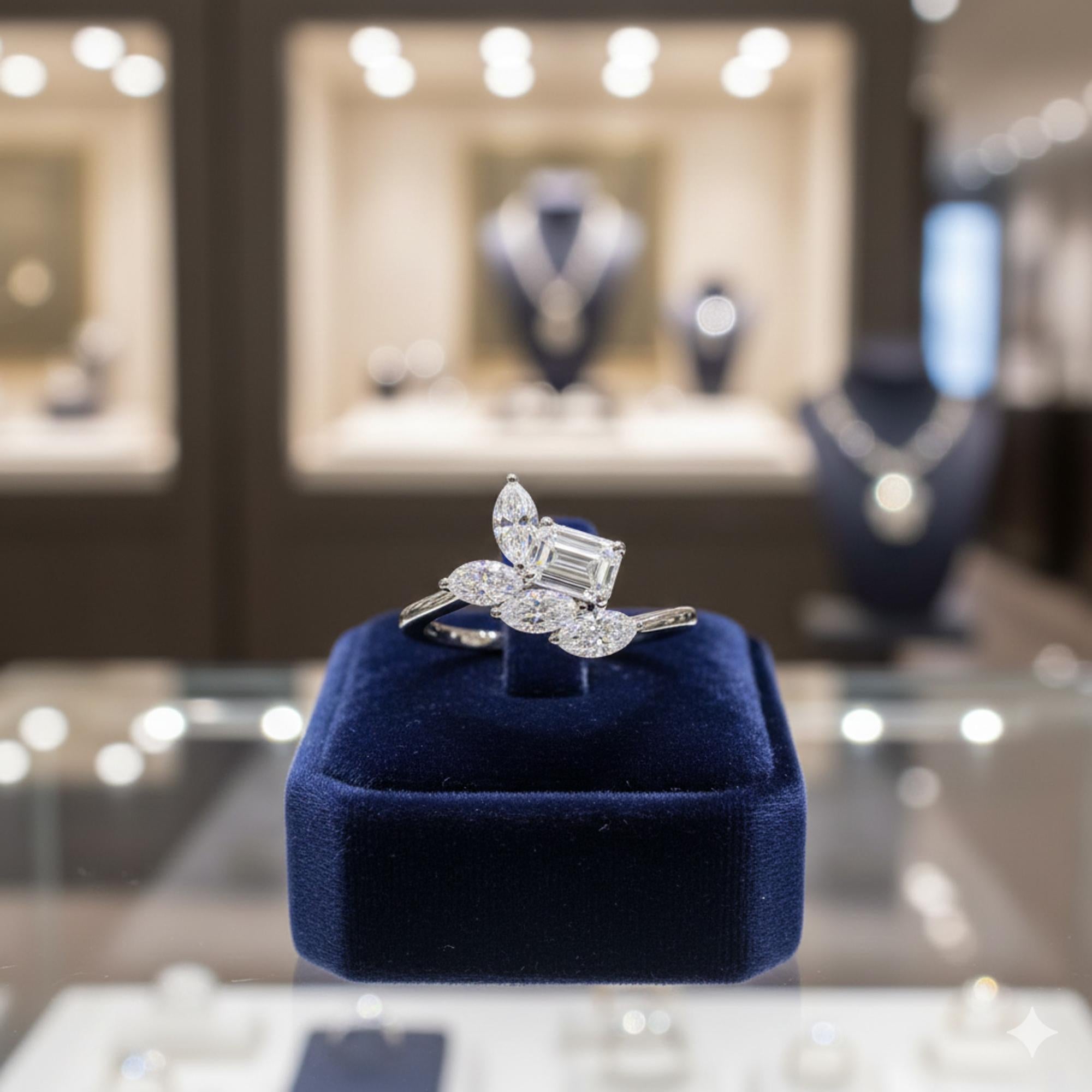 Im Angebot: Natürlicher 1,33 Karat SI/H Marquise Smaragdschliff Diamant 18 Karat Weißgold Schmuck () 5