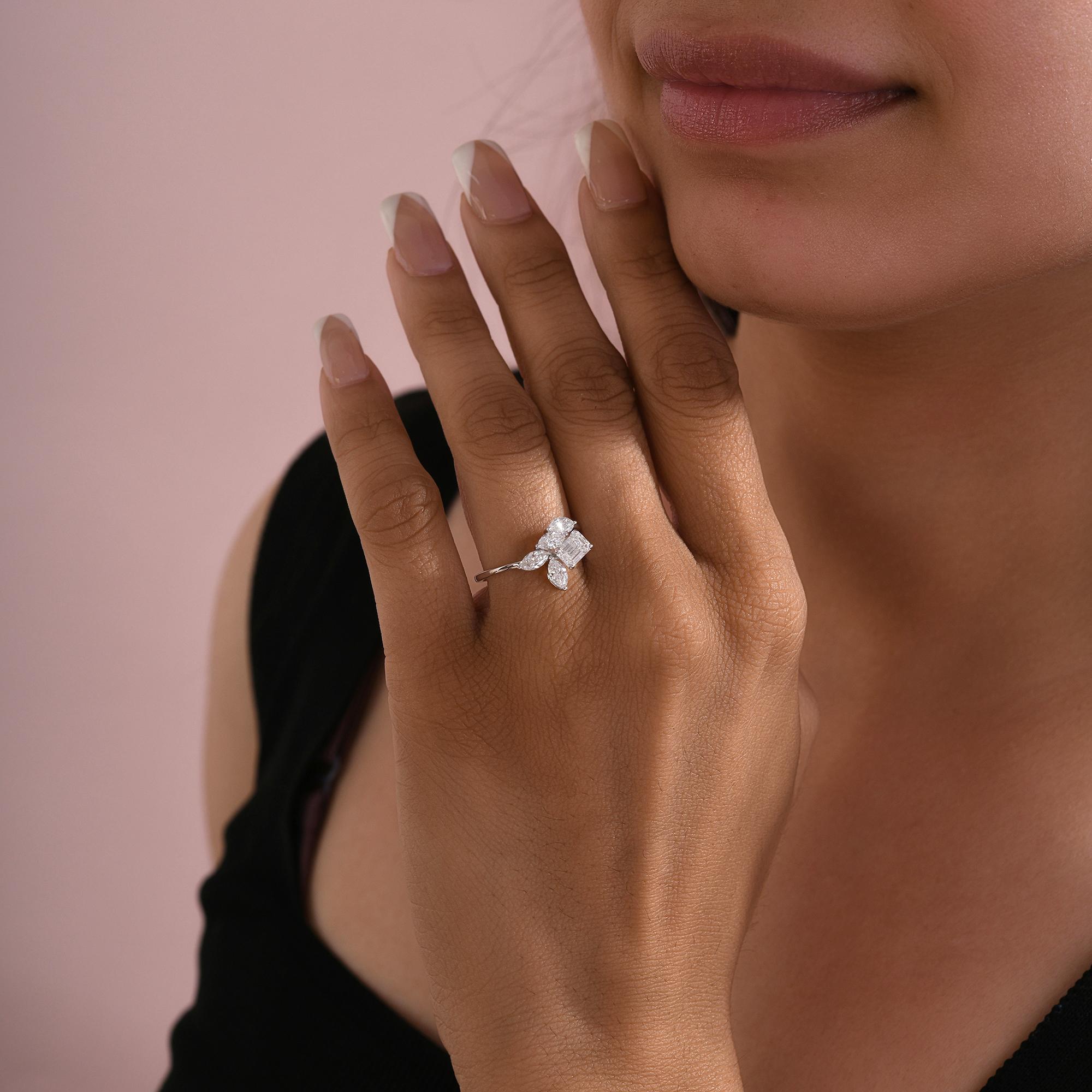 Im Angebot: Natürlicher 1,33 Karat SI/H Marquise Smaragdschliff Diamant 18 Karat Weißgold Schmuck () 6