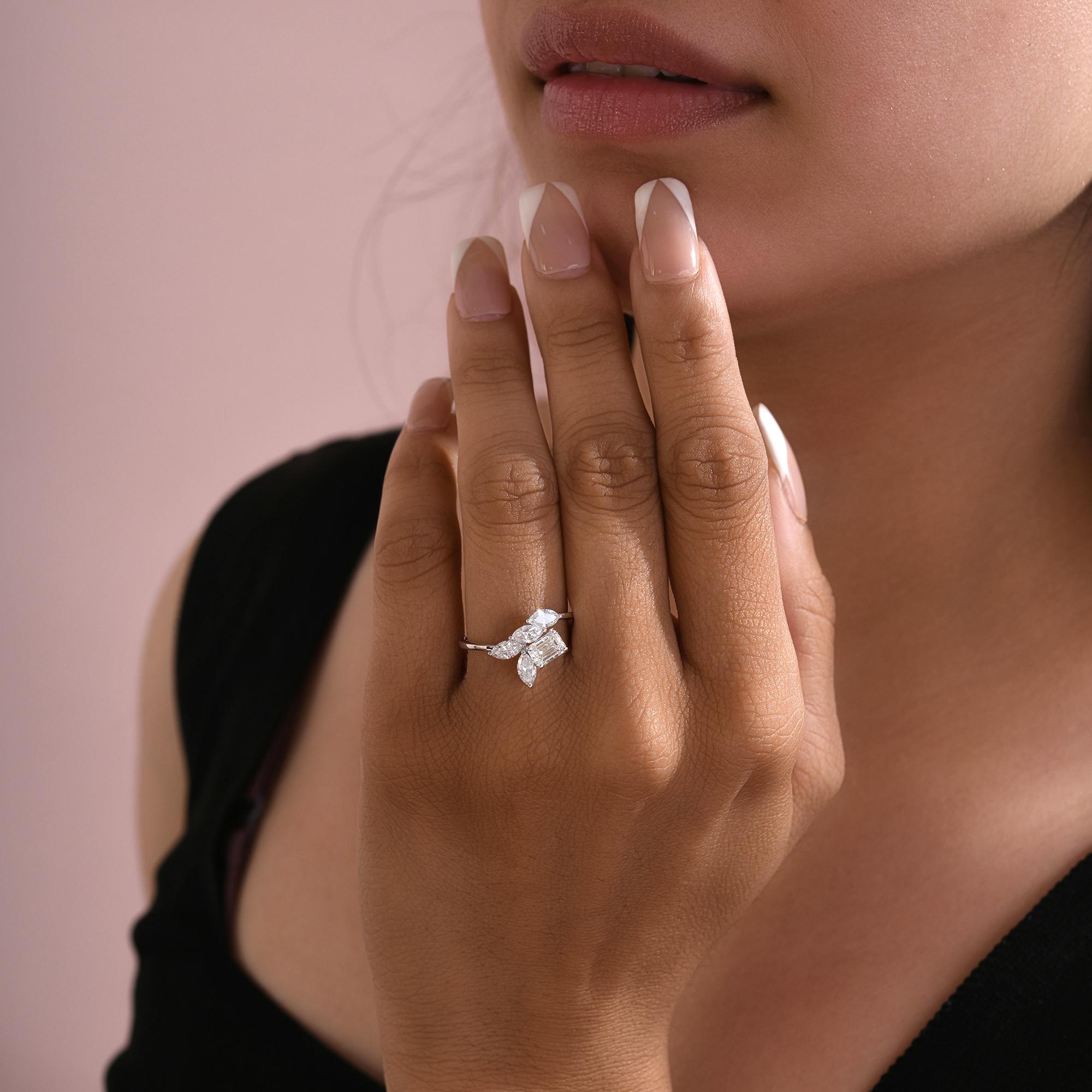 Im Angebot: Natürlicher 1,33 Karat SI/H Marquise Smaragdschliff Diamant 18 Karat Weißgold Schmuck () 7