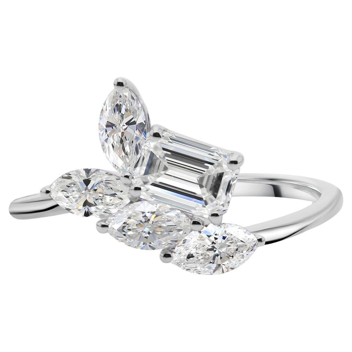 Natürlicher 1,33 Karat SI/H Marquise Smaragdschliff Diamant 18 Karat Weißgold Schmuck