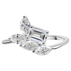 Natürlicher 1,33 Karat SI/H Marquise Smaragdschliff Diamant 18 Karat Weißgold Schmuck