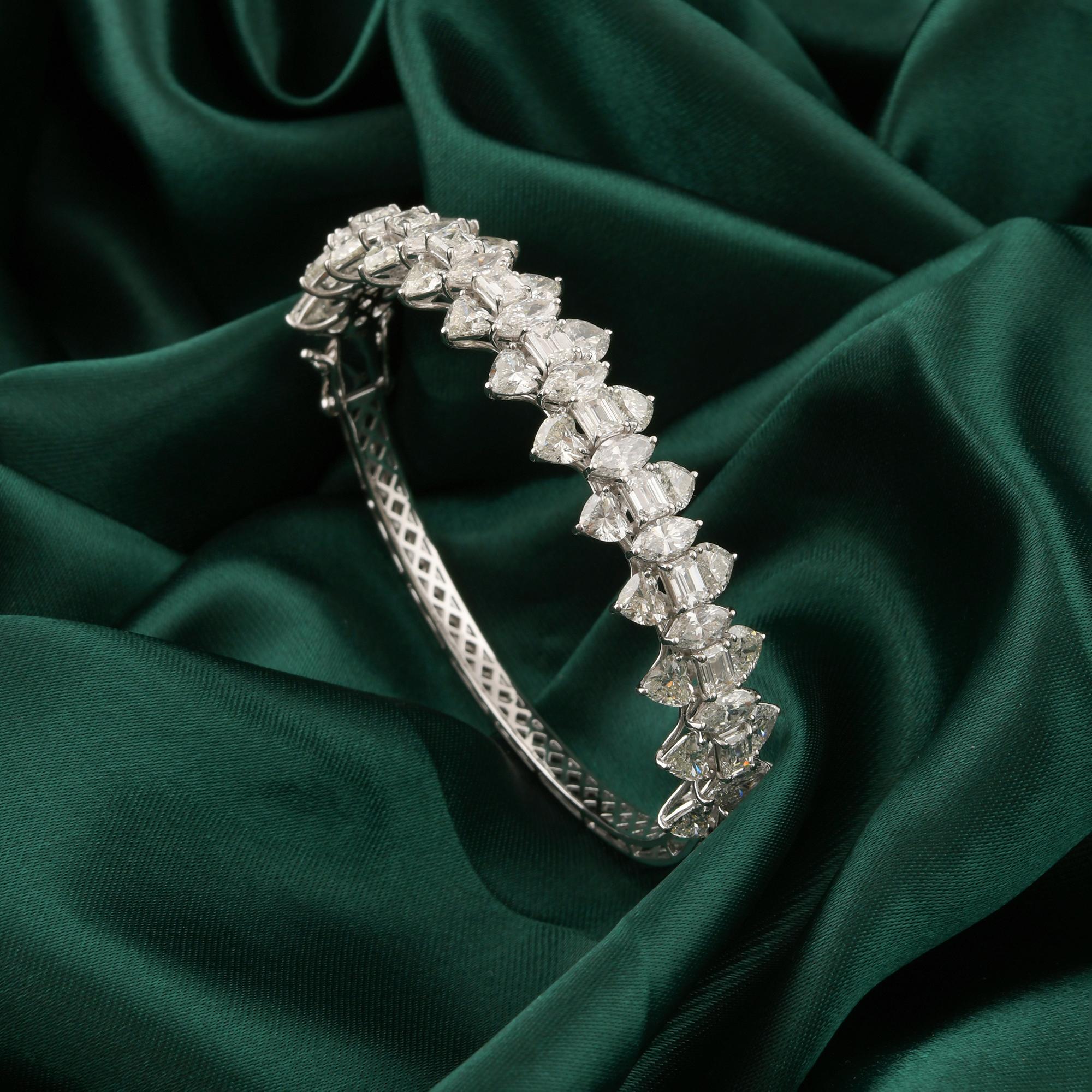 Pulsera de diamantes naturales de 13,3 quilates SI/H multiforma Joyas de oro blanco de 18 quilates Corte de corazón en venta