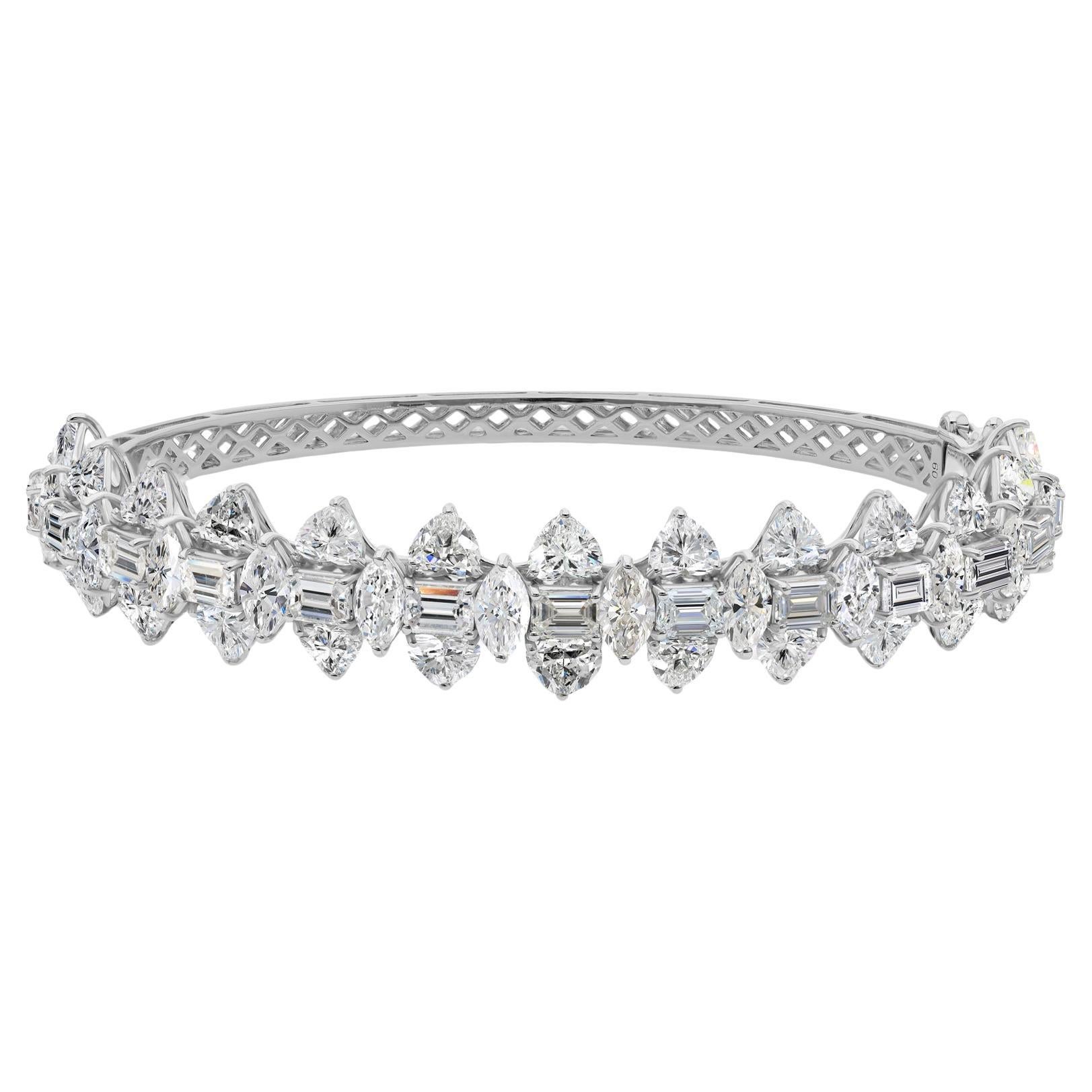 Natural 13.3 Carat SI/H Multi Shape Diamond Bracelet 18 Karat White Gold Jewelry