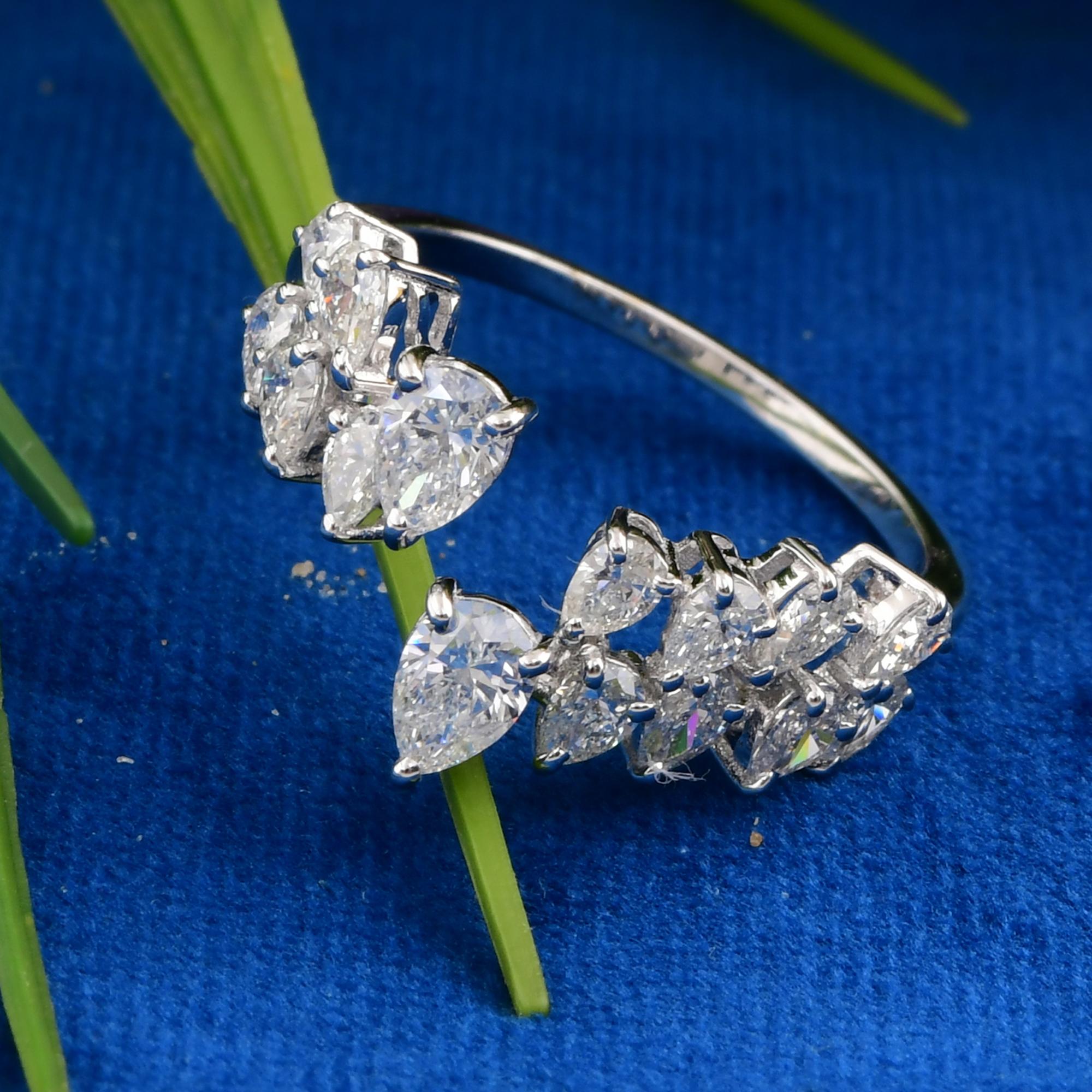 Anillo puño diamante pera SI/H natural 1,33 quilates Oro blanco 14 quilates Joyería fina Moderno en venta