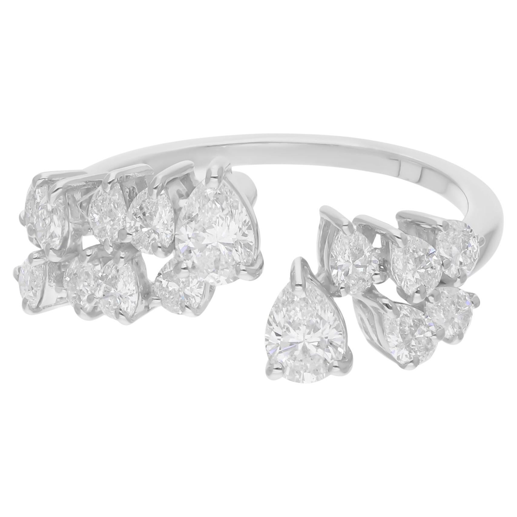Anillo puño diamante pera SI/H natural 1,33 quilates Oro blanco 14 quilates Joyería fina