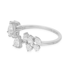 Natural 1.33 Carat SI/H Pear Diamond Cuff Ring 18 Karat White Gold Fine Jewelry