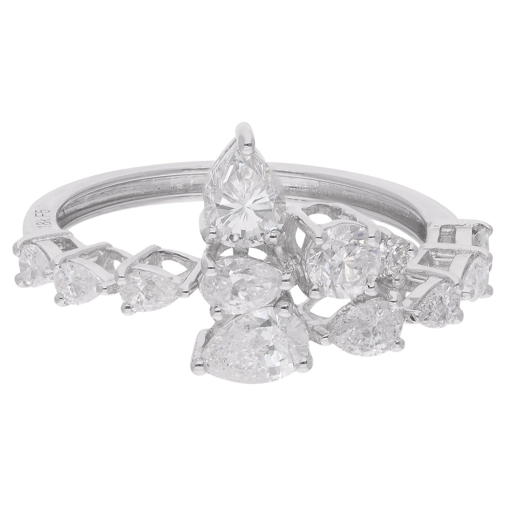 Anillo de diamantes pera naturales 1,34 quilates Oro blanco 18 quilates Joyería fina hecha a mano en venta