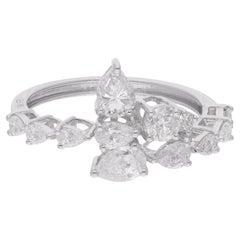 Anillo de diamantes pera naturales 1,34 quilates Oro blanco 18 quilates Joyería fina hecha a mano