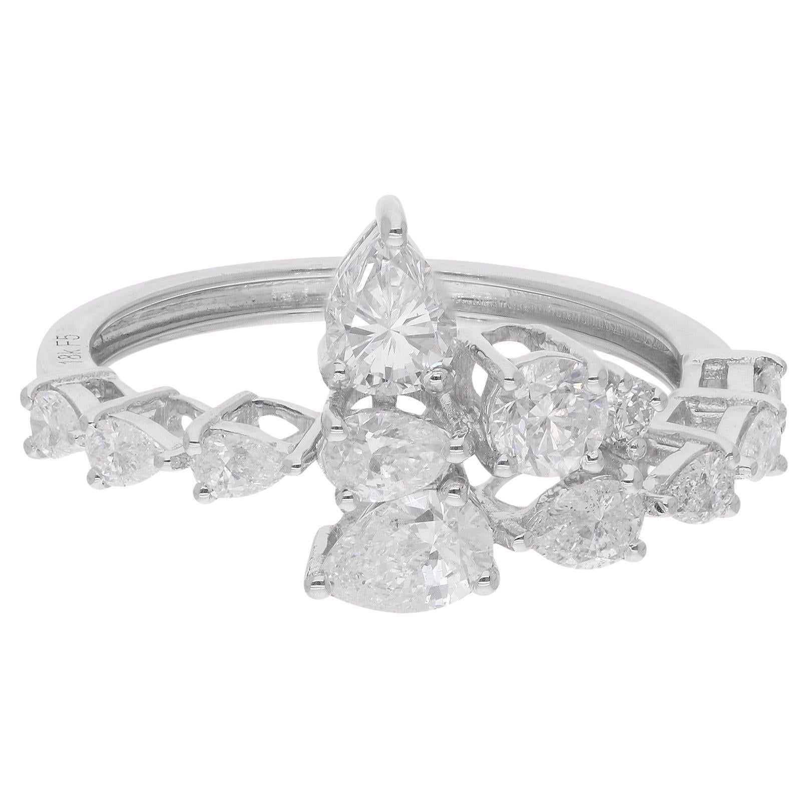 Natural 1.34 Carat Pear Diamond Ring 18 Karat White Gold Handmade Fine Jewelry