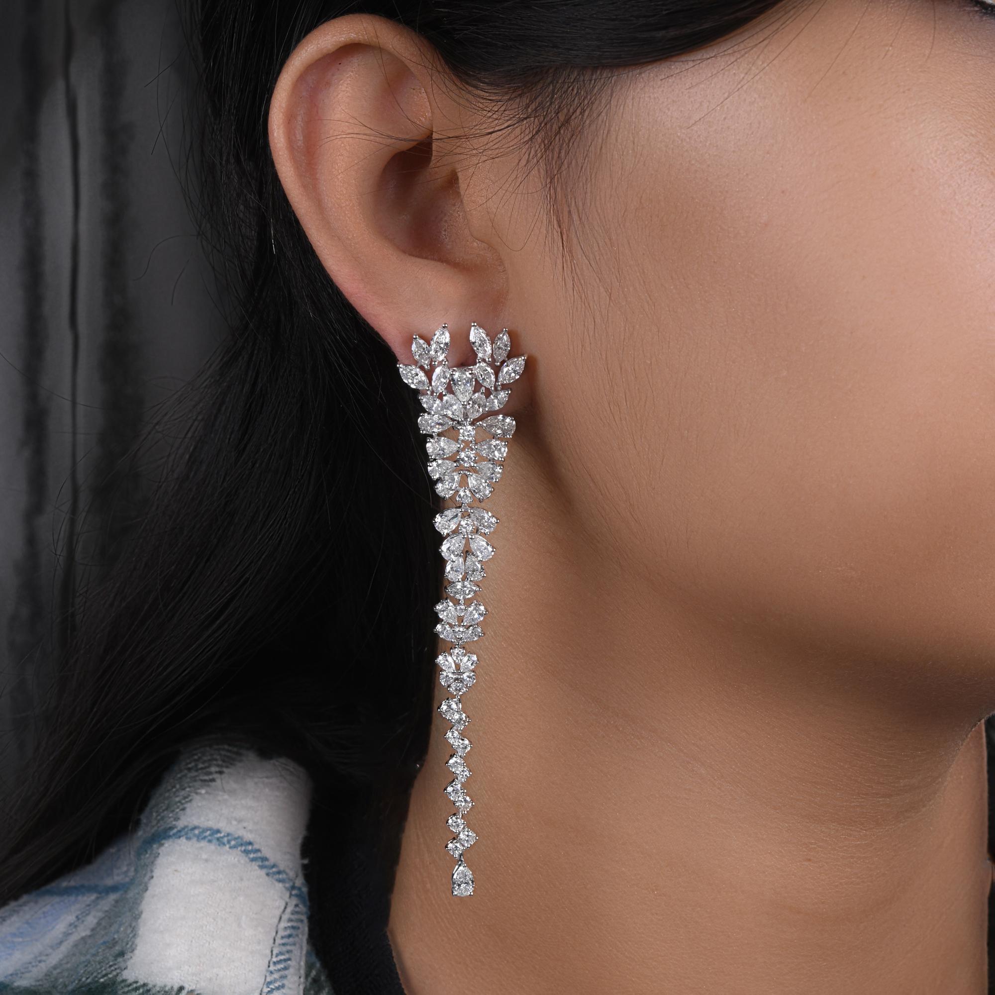 Moderne 13.47 Carat SI/H Diamant poire taille brillant Boucles d'oreilles pendantes en or blanc 18k en vente