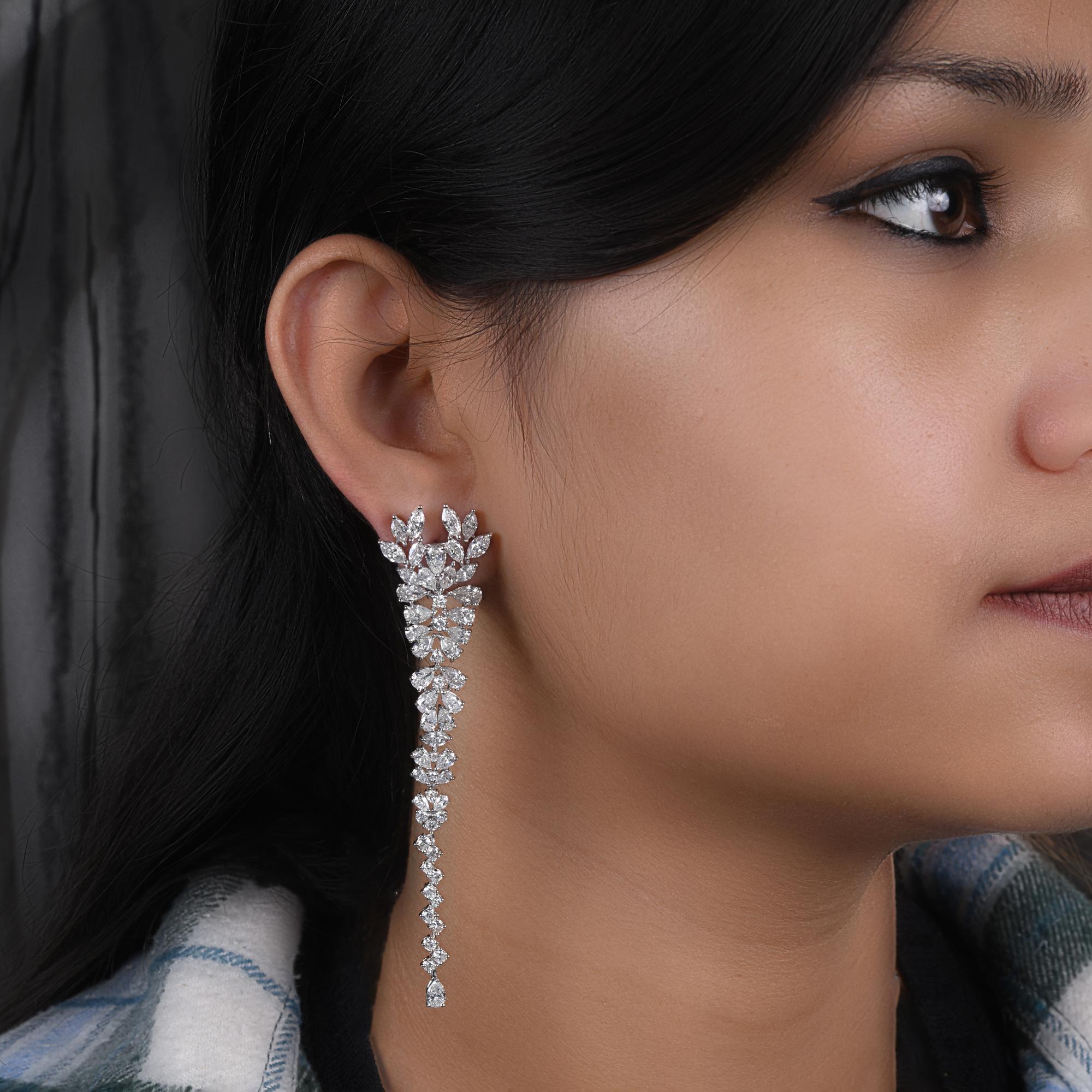 Taille poire 13.47 Carat SI/H Diamant poire taille brillant Boucles d'oreilles pendantes en or blanc 18k en vente