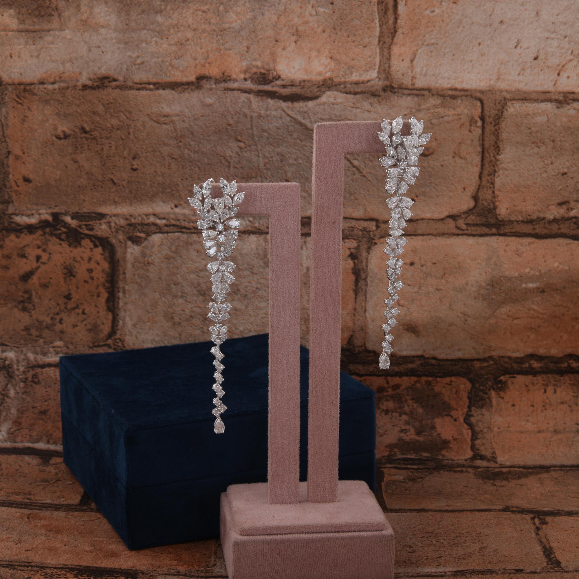 13.47 Carat SI/H Diamant poire taille brillant Boucles d'oreilles pendantes en or blanc 18k Pour femmes en vente