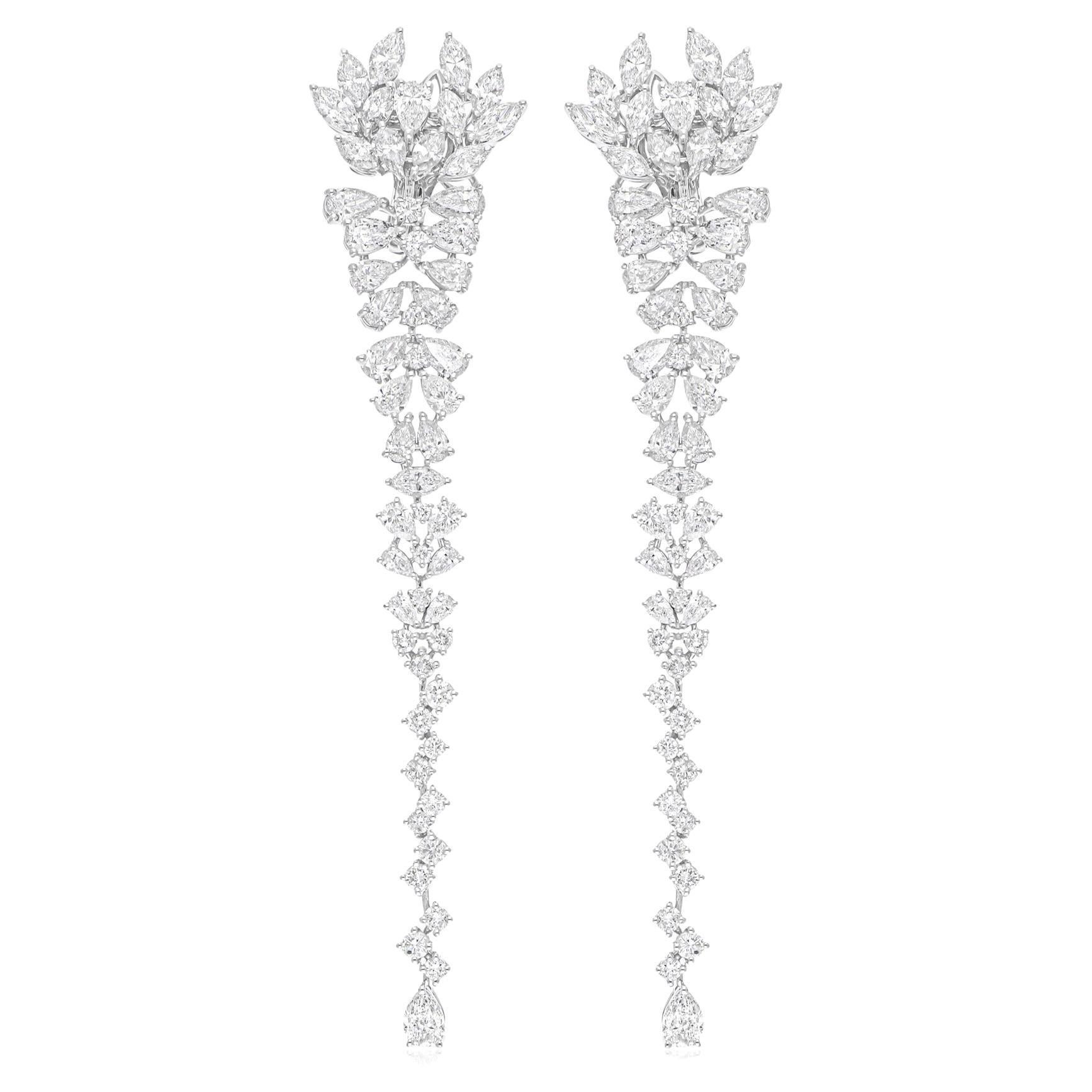 13.47 Carat SI/H Pear Brilliant Cut Diamond Dangle Earrings 18k White Gold