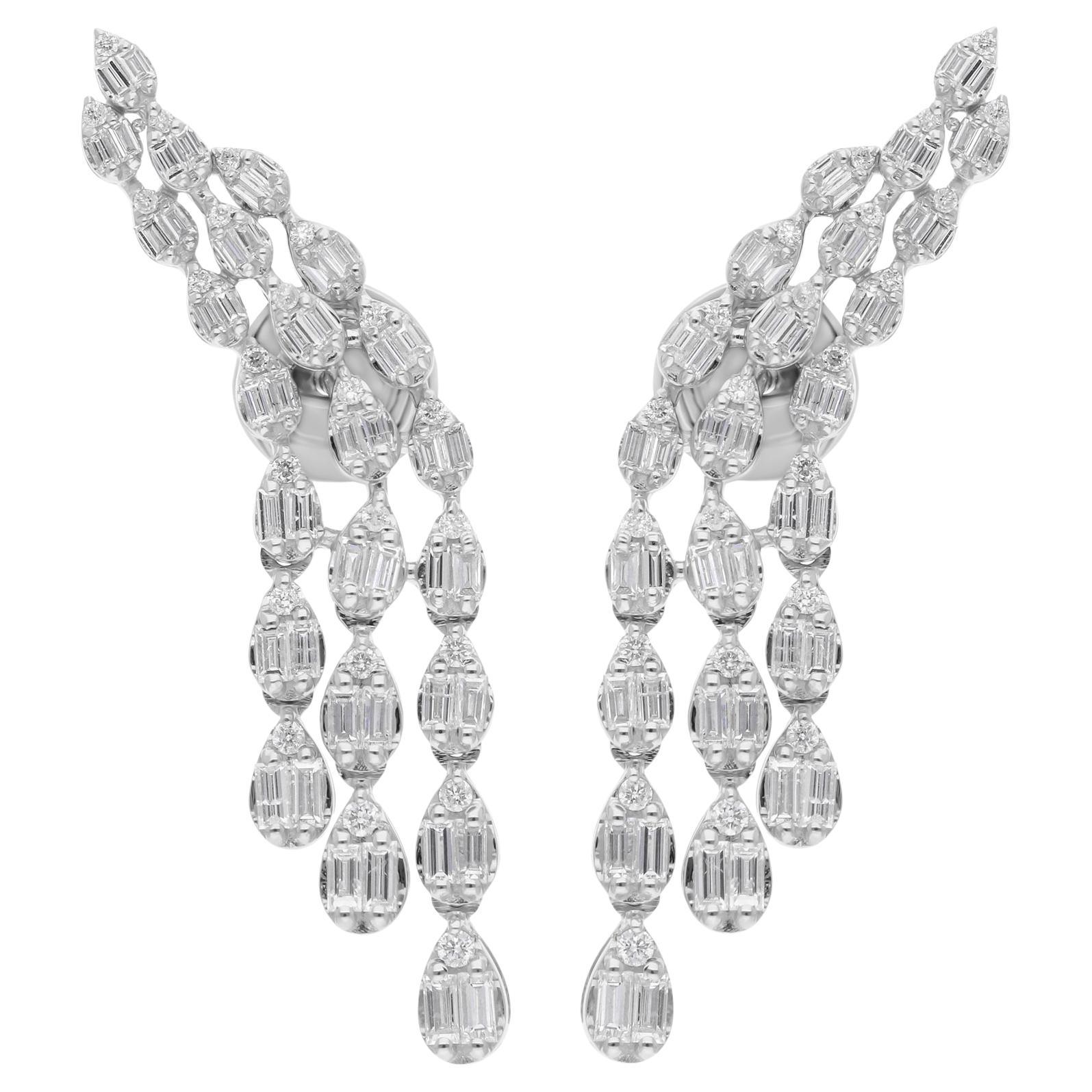 Natural 1.35 Carat SI/H Baguette Diamond Earrings 18 Karat White Gold Jewelry