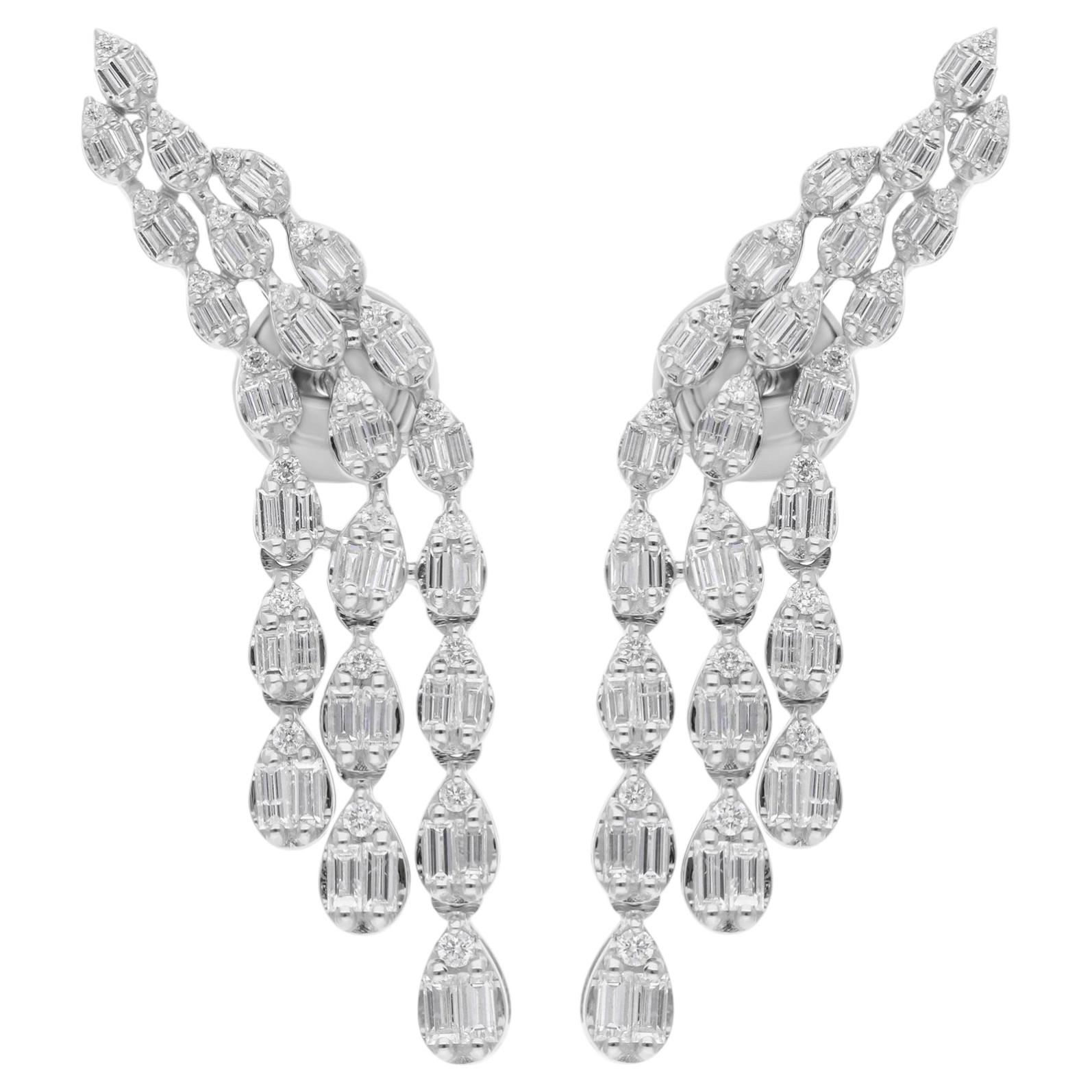 Natural 1.35 Carat SI/H Baguette Diamond Earrings 18 Karat White Gold Jewelry