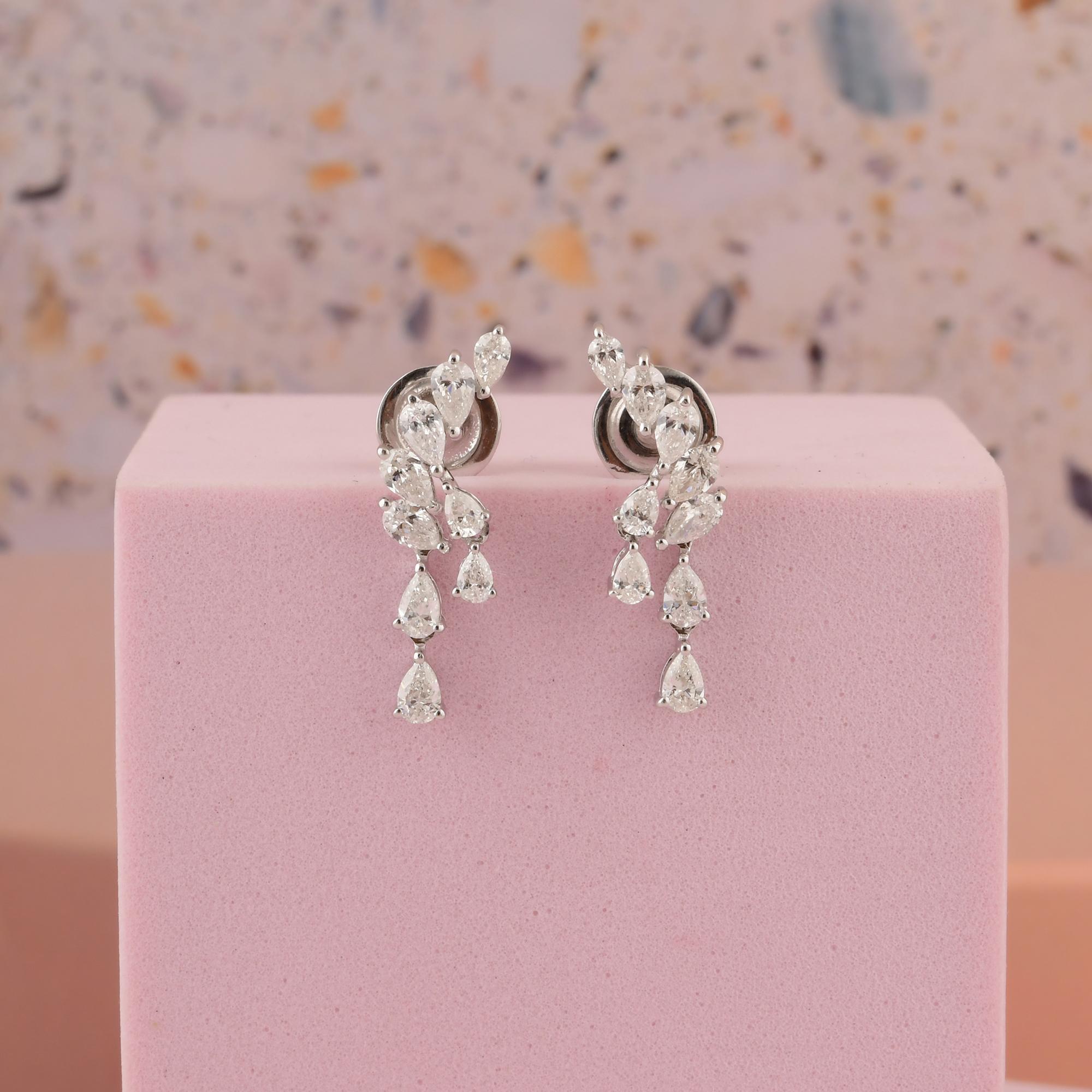 Moderne Boucles d'oreilles en diamant naturel 1.35 carat SI/H taille poire Brilliante or blanc 18 carats en vente