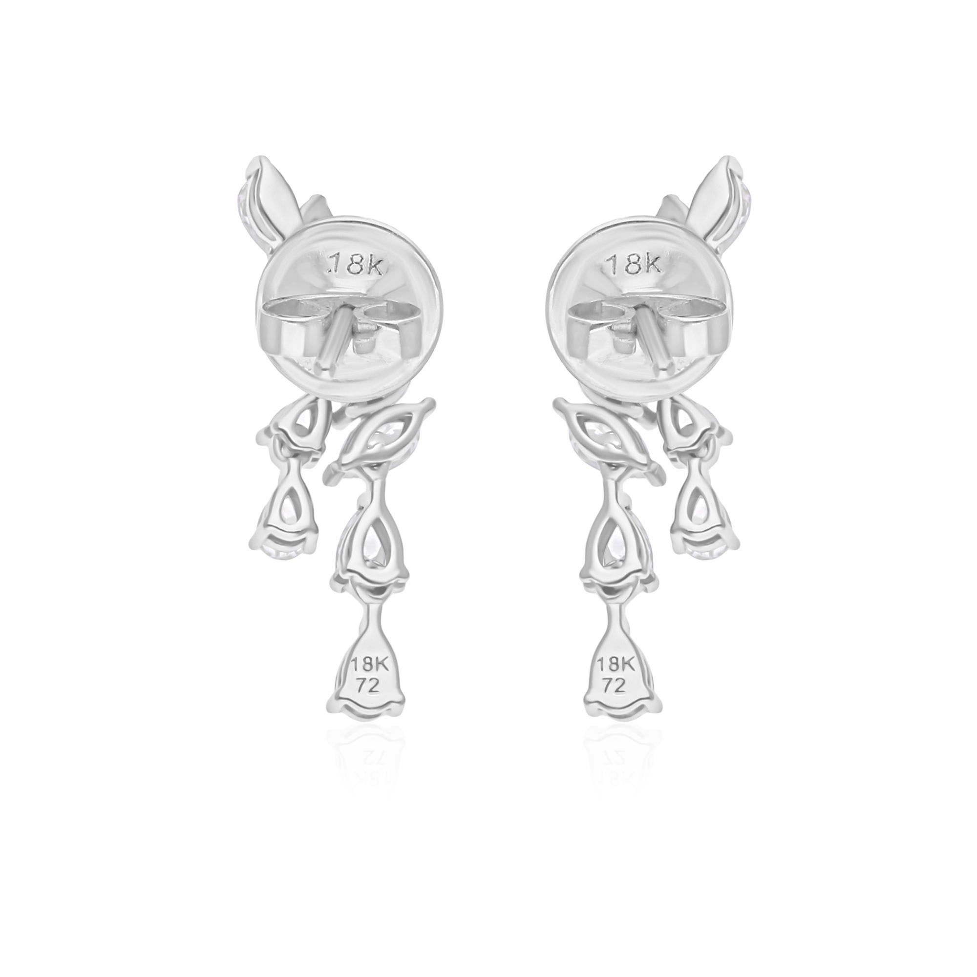 Taille poire Boucles d'oreilles en diamant naturel 1.35 carat SI/H taille poire Brilliante or blanc 18 carats en vente