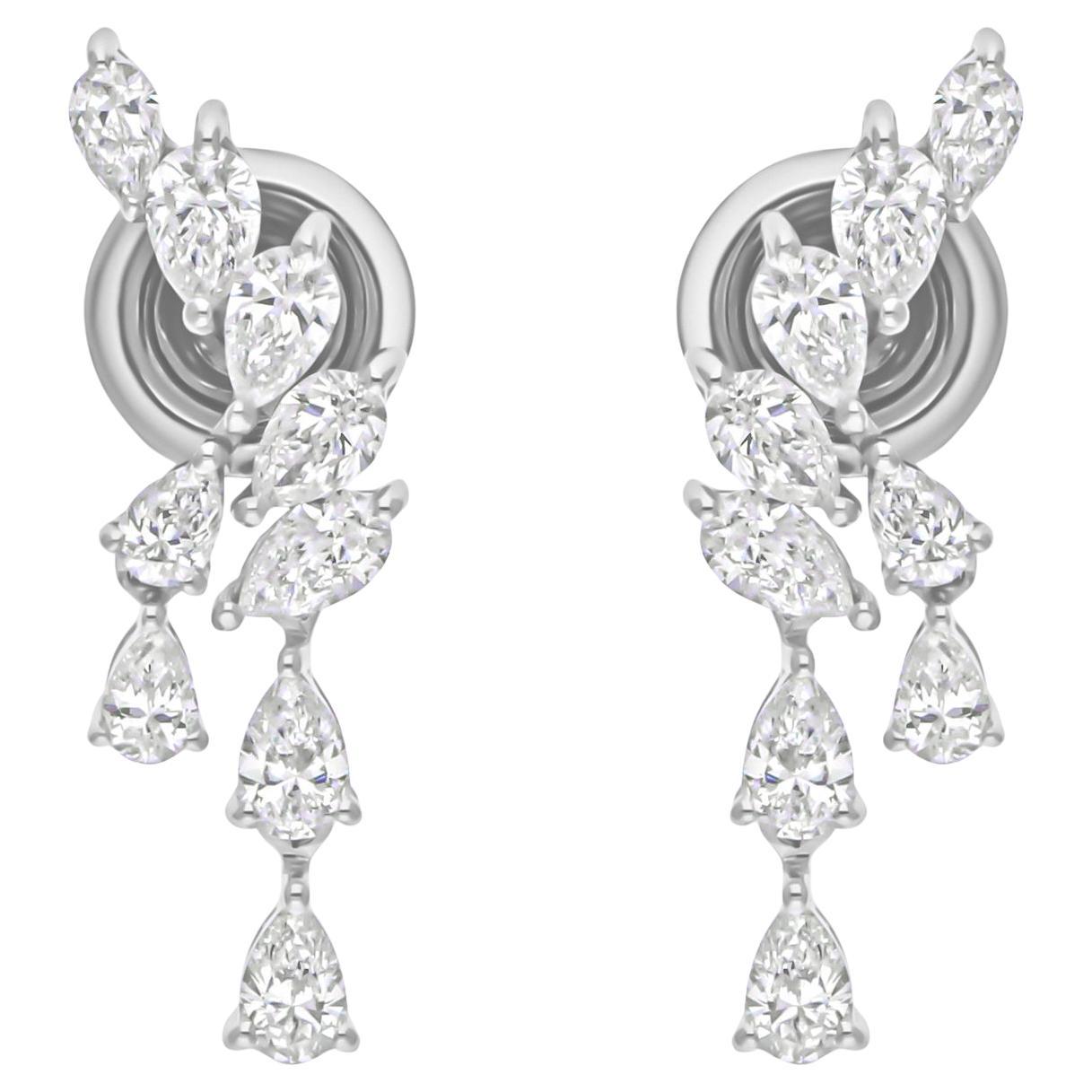 Natural 1.35 Carat SI/H Pear Brilliant Cut Diamond Earrings 18 Karat White Gold