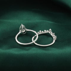 Natural 1.35 Carat SI/H Pear Round Diamond Ring Set 18 Karat White Gold Jewelry