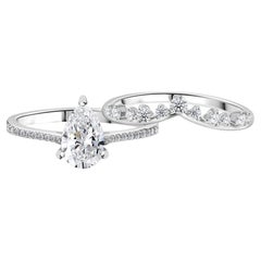 Natural 1.35 Carat SI/H Pear Round Diamond Ring Set 18 Karat White Gold Jewelry