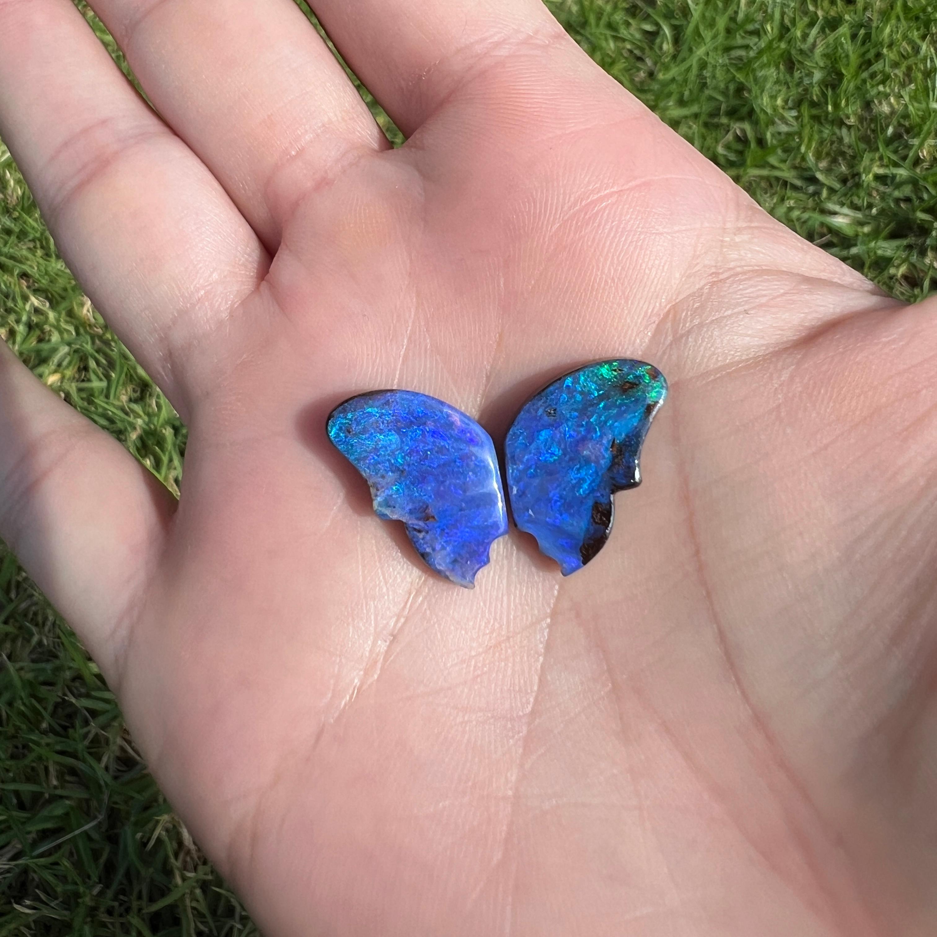 Natural 13.54 Ct carved Boulder Opal butterfly wings mined by Sue Cooper In New Condition For Sale In BELCONNEN, ACT
