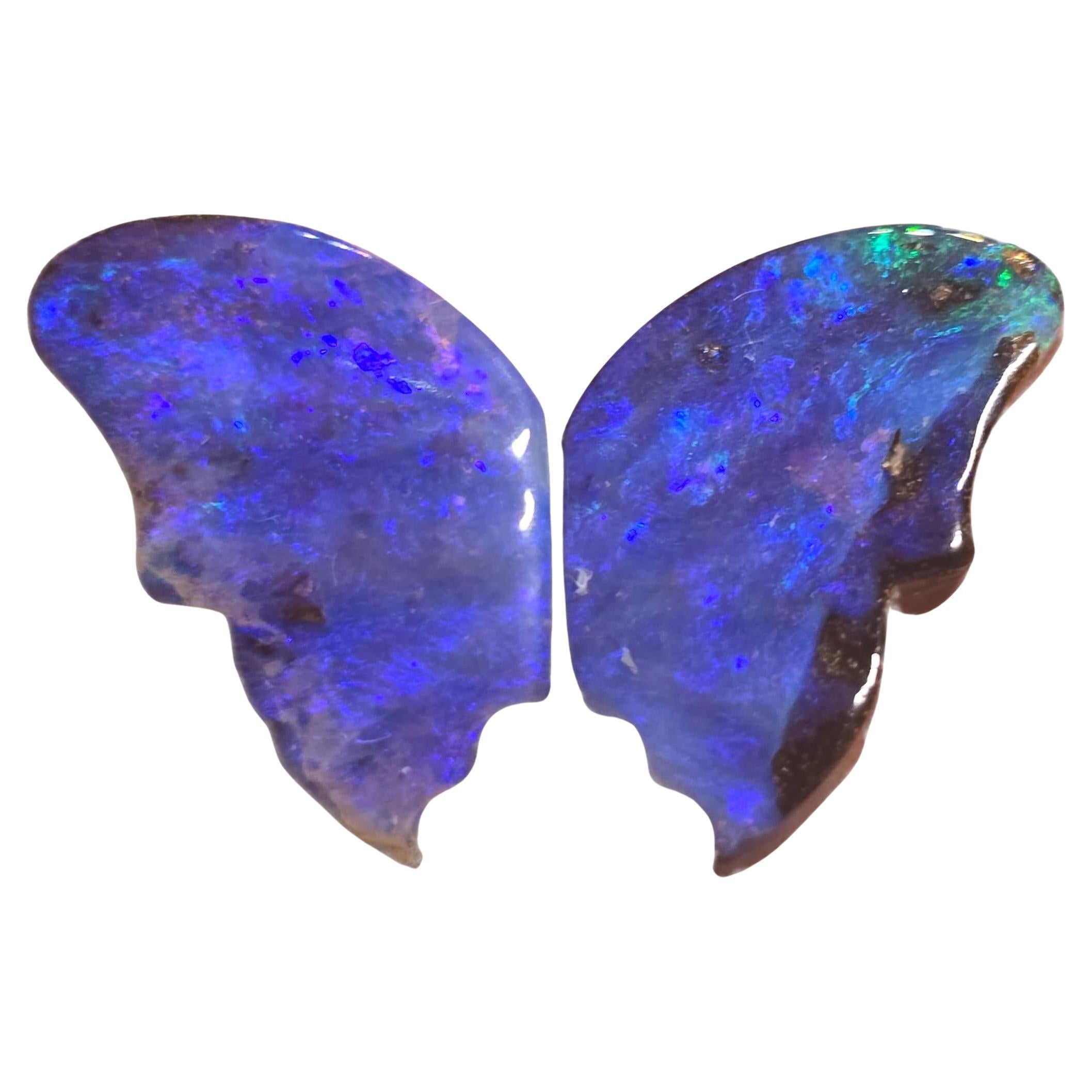 Natural 13.54 Ct carved Boulder Opal butterfly wings mined by Sue Cooper For Sale