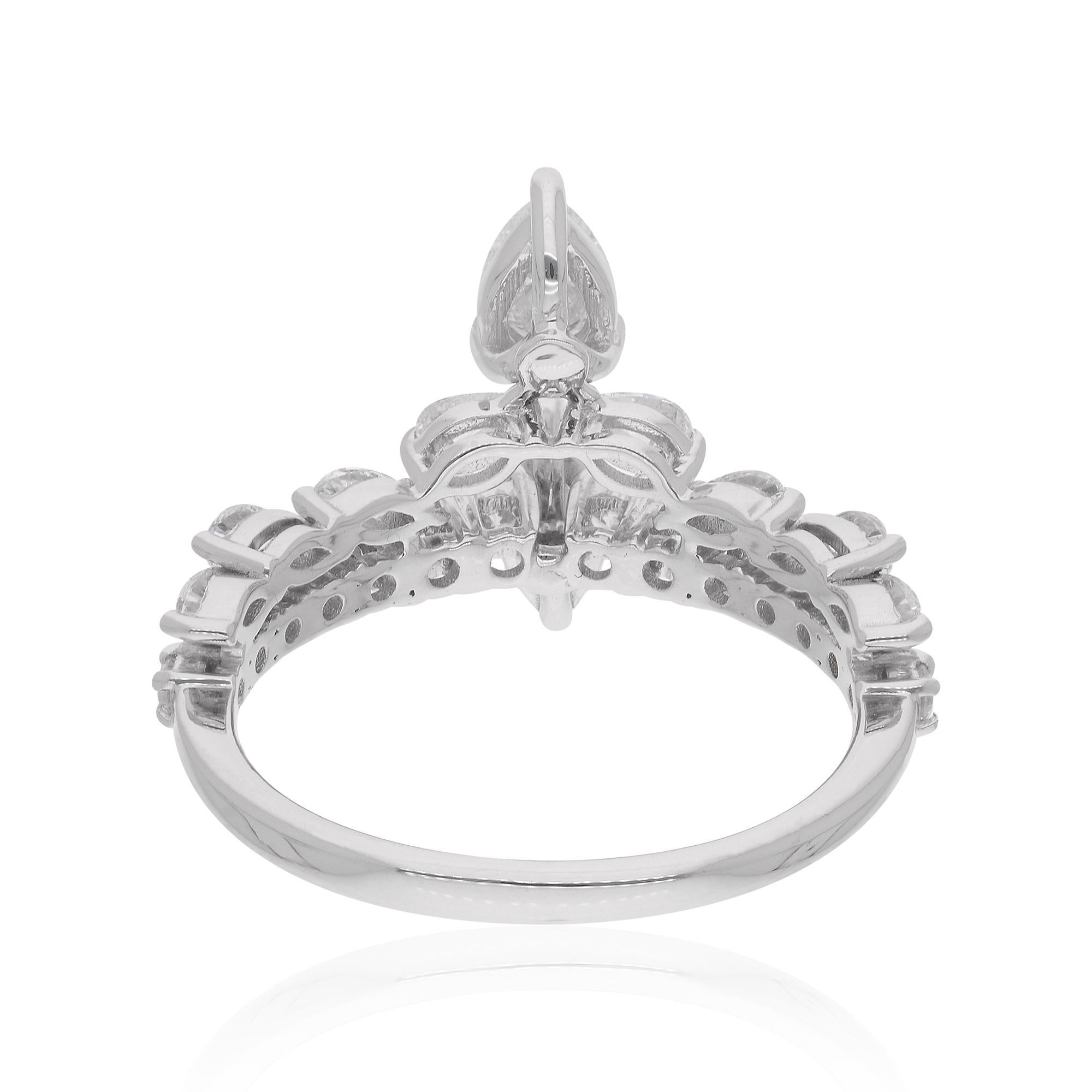 Modern Natural 1.36 Carat Pear Round Diamond Ring 18 Karat White Gold Handmade Jewelry For Sale