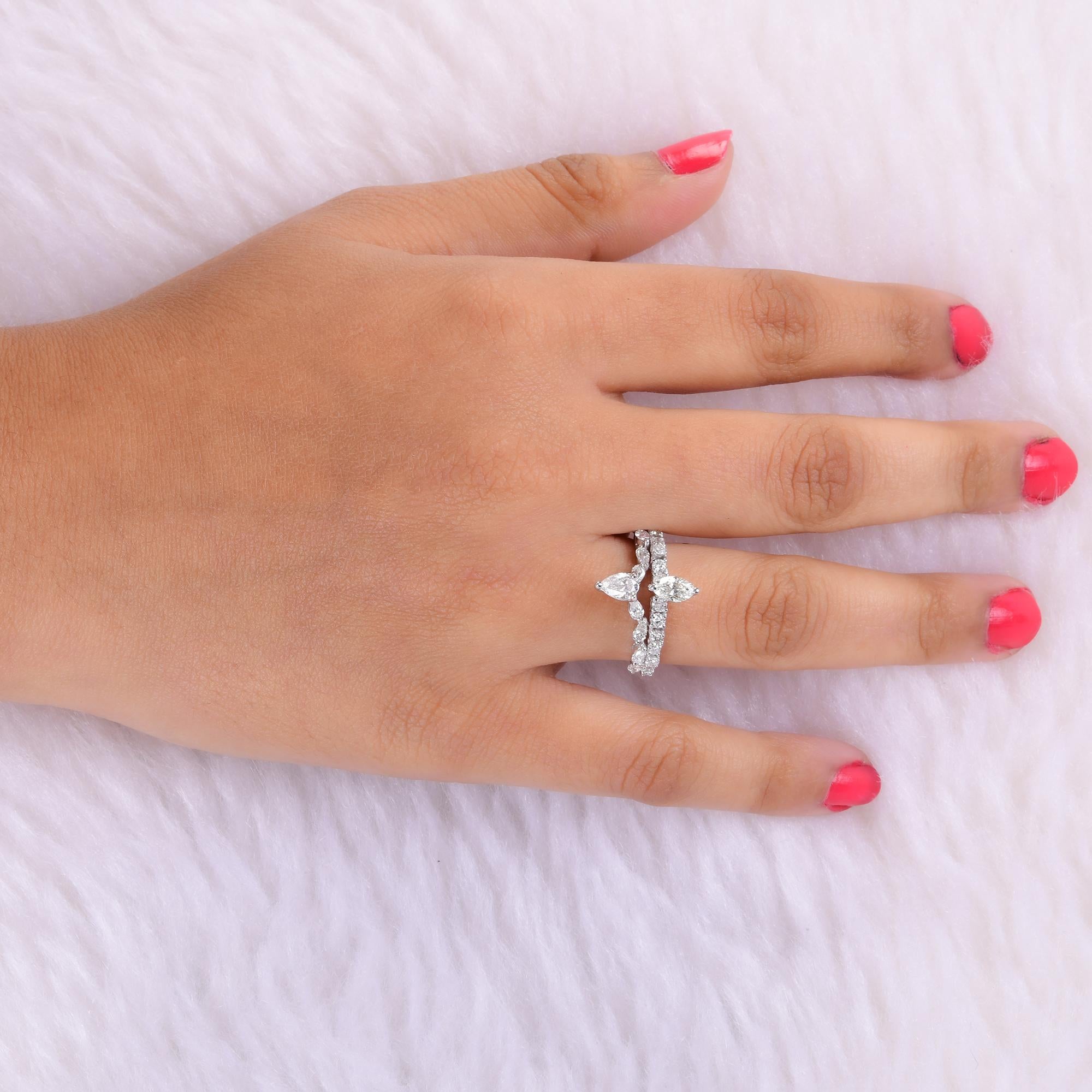 Natural 1.36 Carat Pear Round Diamond Ring 18 Karat White Gold Handmade Jewelry In New Condition For Sale In Diera, Dubai