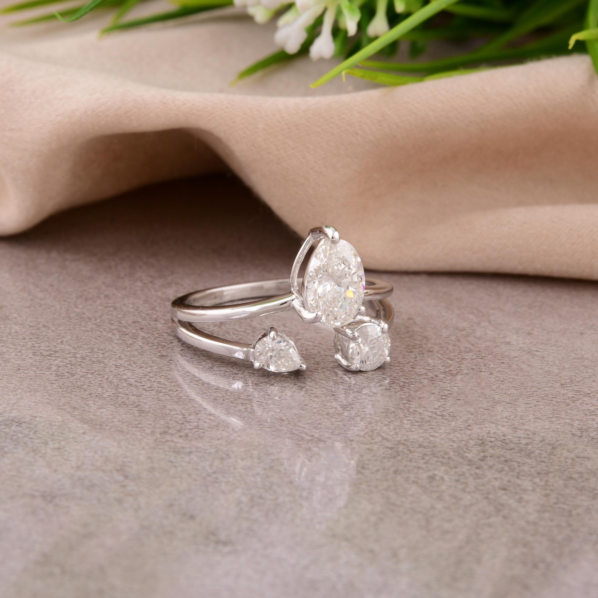Modern Natural 1.36 Carat SI/H Oval Round Diamond Earrings 14 Karat White Gold Jewelry For Sale