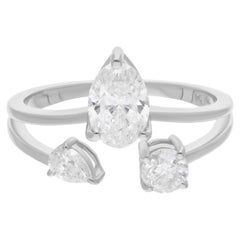 Boucles d
oreilles en or blanc 18 carats avec diamants ronds ovales naturels de 1,36 carat SI/H