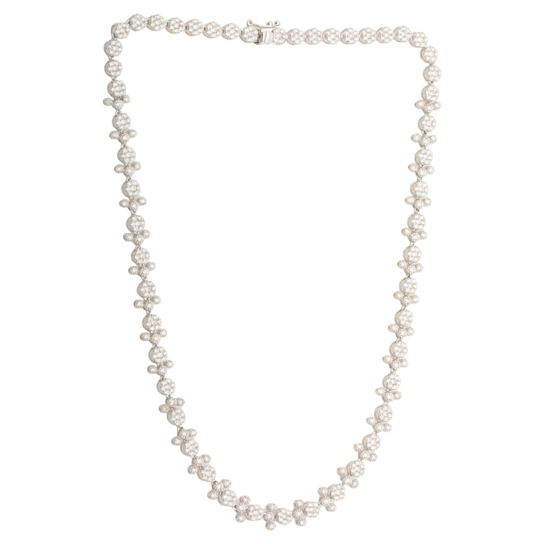 Natural 13.62 Carat Diamond Charm Necklace 14 Karat White Gold Handmade Jewelry For Sale