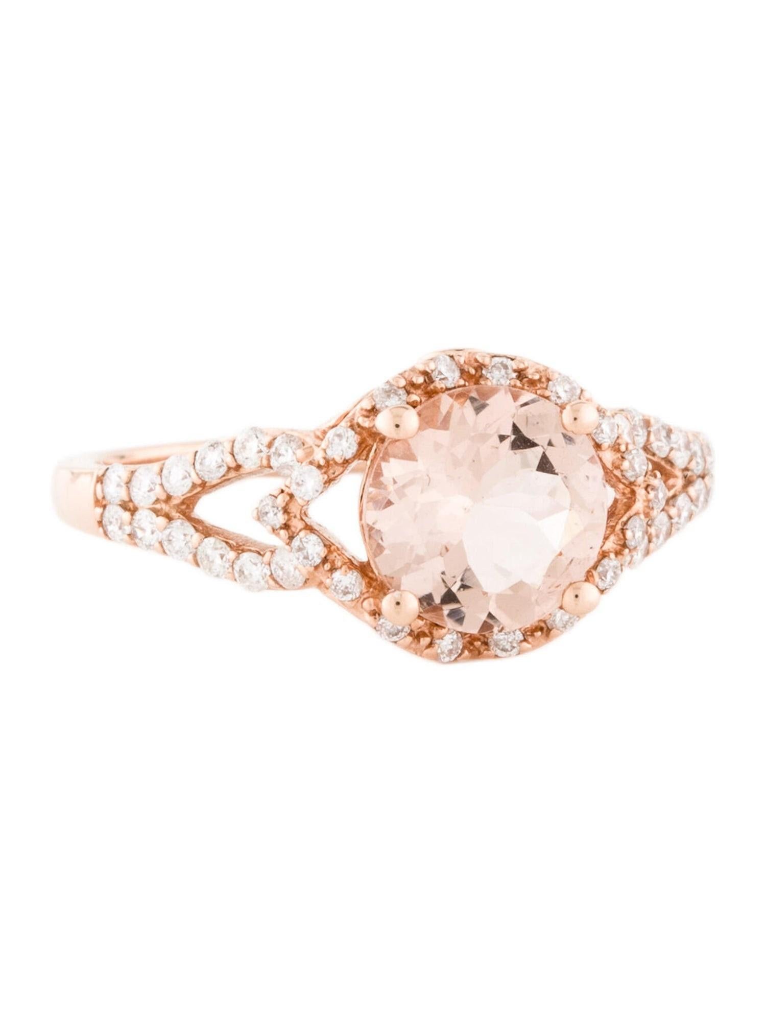 Round Cut Natural 1.36Ct Morganite 14K Rose Gold Round Cocktail Ring For Sale