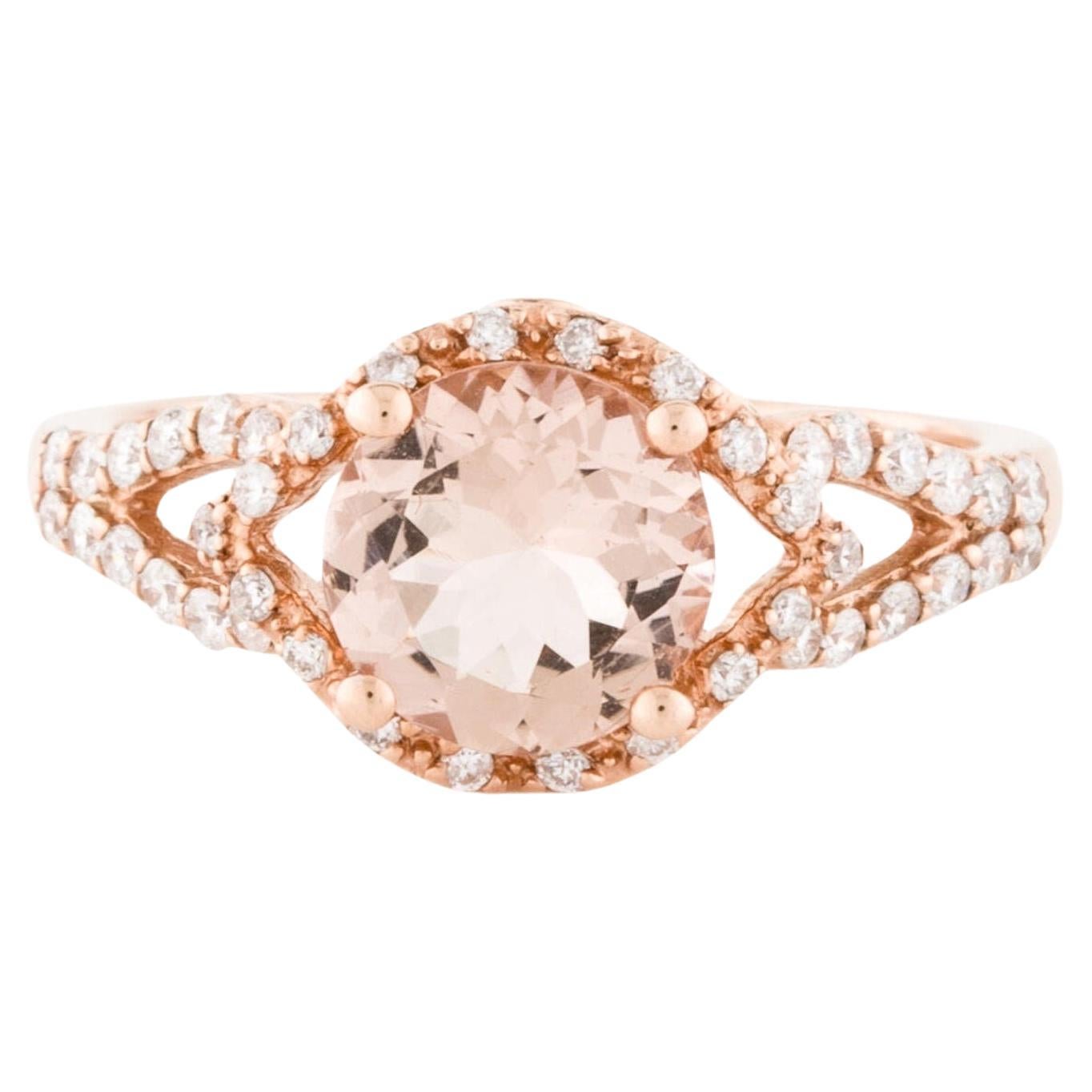 Natural 1.36Ct Morganite 14K Rose Gold Round Cocktail Ring For Sale
