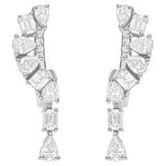 Natural 1.37 Carat SI/H Multi Shape Diamond Drop Earrings 18 Karat White Gold