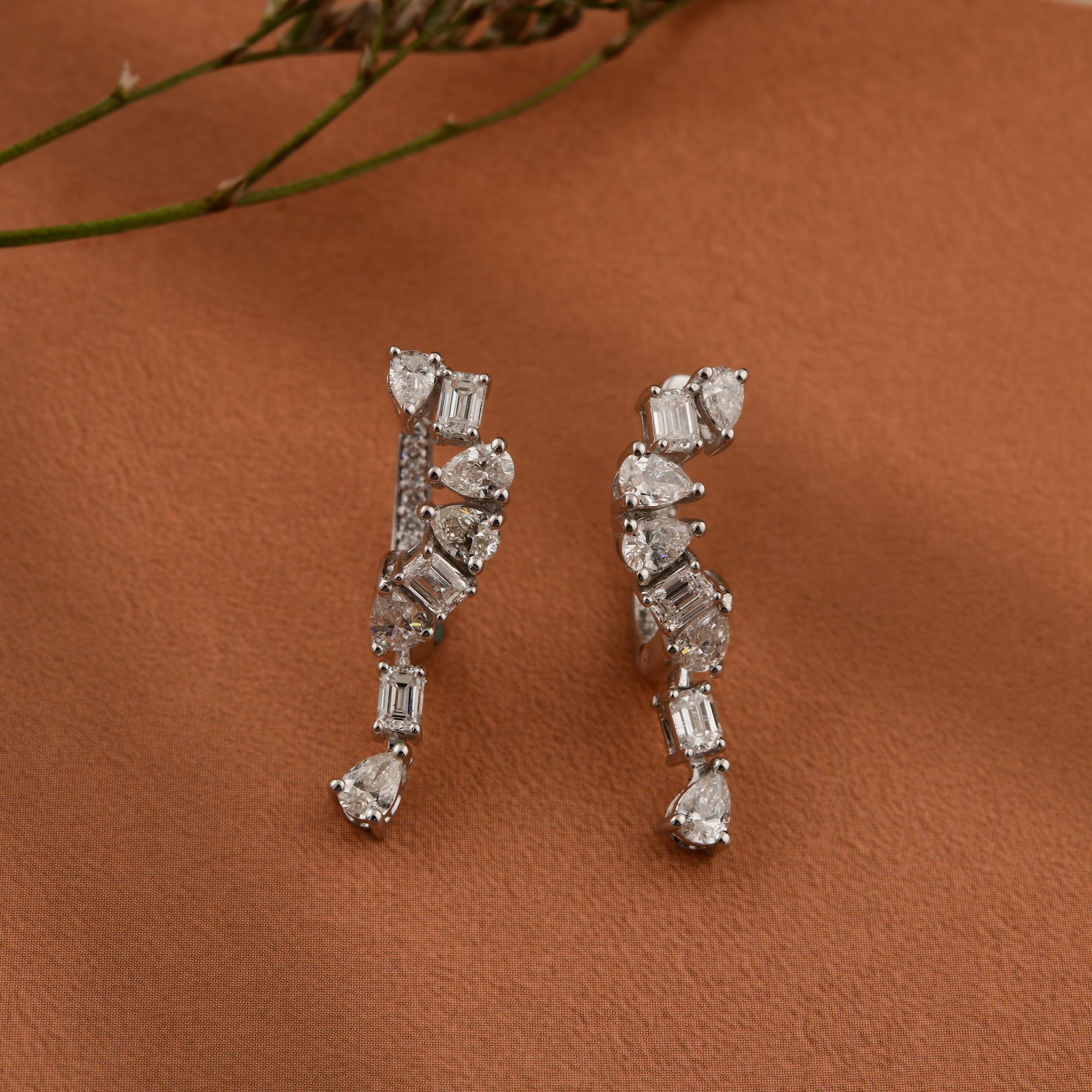 Pear Cut Natural 1.37 Carat SI/H Multi Shape Diamond Earrings 18 Karat White Gold Jewelry For Sale