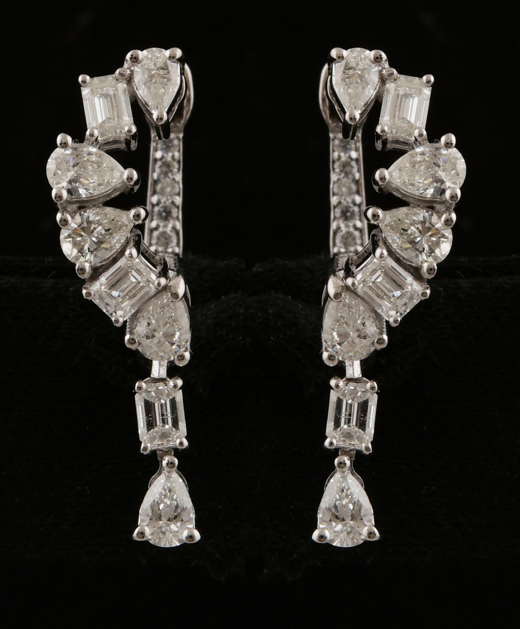 Women's Natural 1.37 Carat SI/H Multi Shape Diamond Earrings 18 Karat White Gold Jewelry For Sale