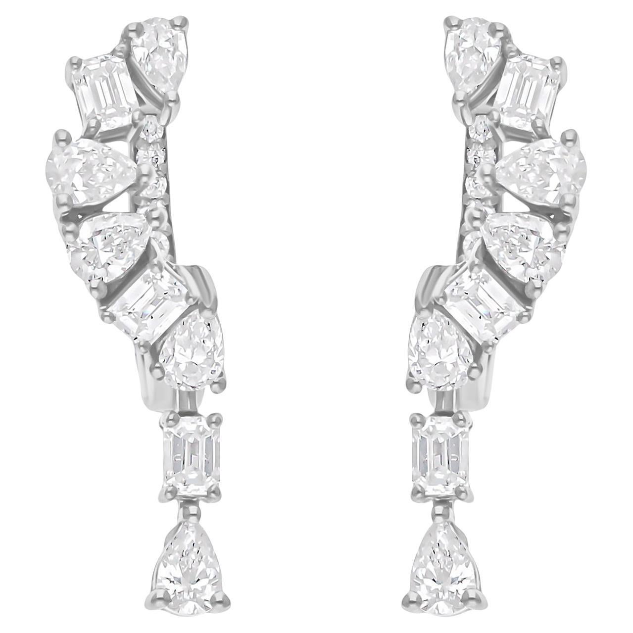 Natural 1.37 Carat SI/H Multi Shape Diamond Earrings 18 Karat White Gold Jewelry For Sale