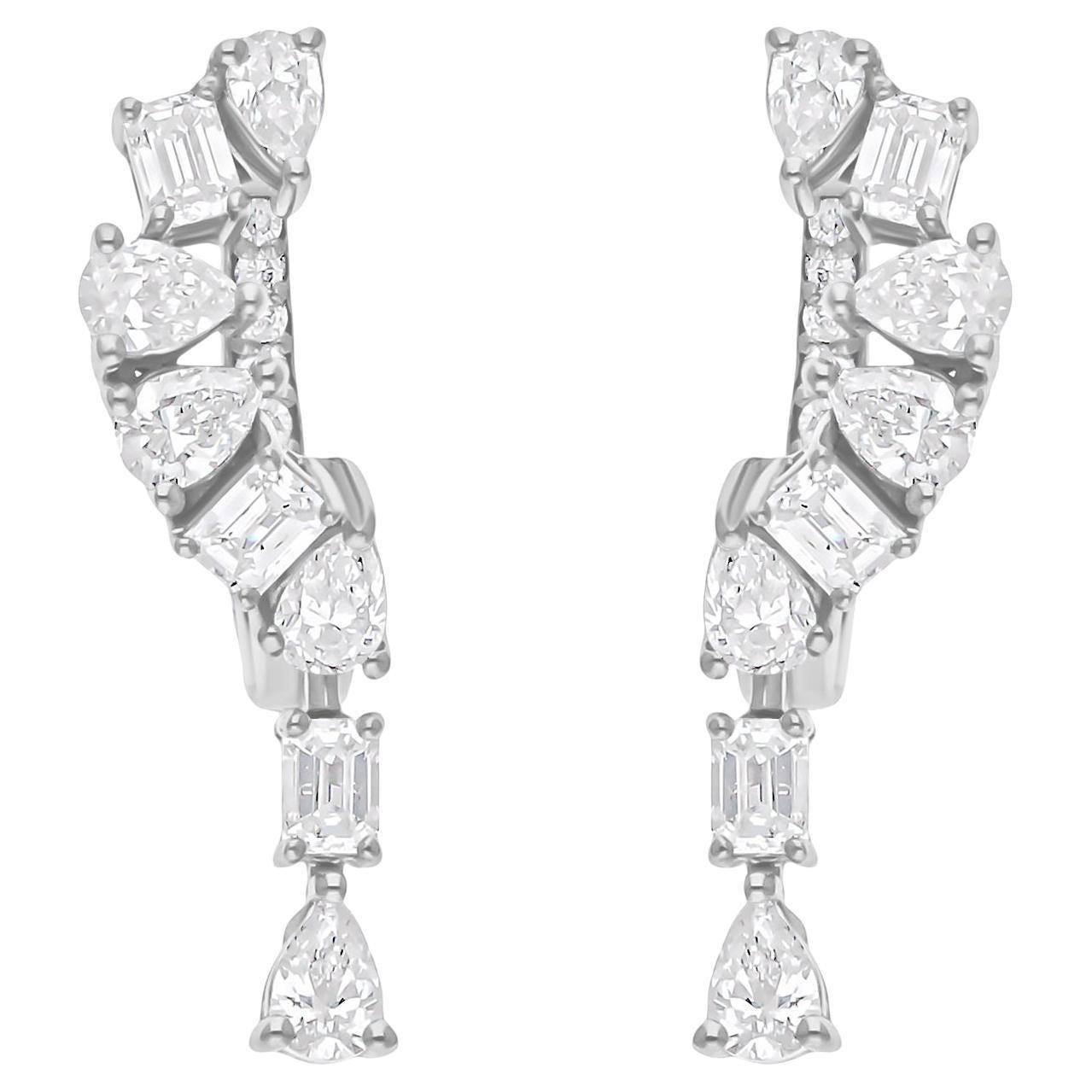 Boucles d'oreilles en or blanc 18 carats et diamants naturels de 1,37 carat SI/H de formes multiples