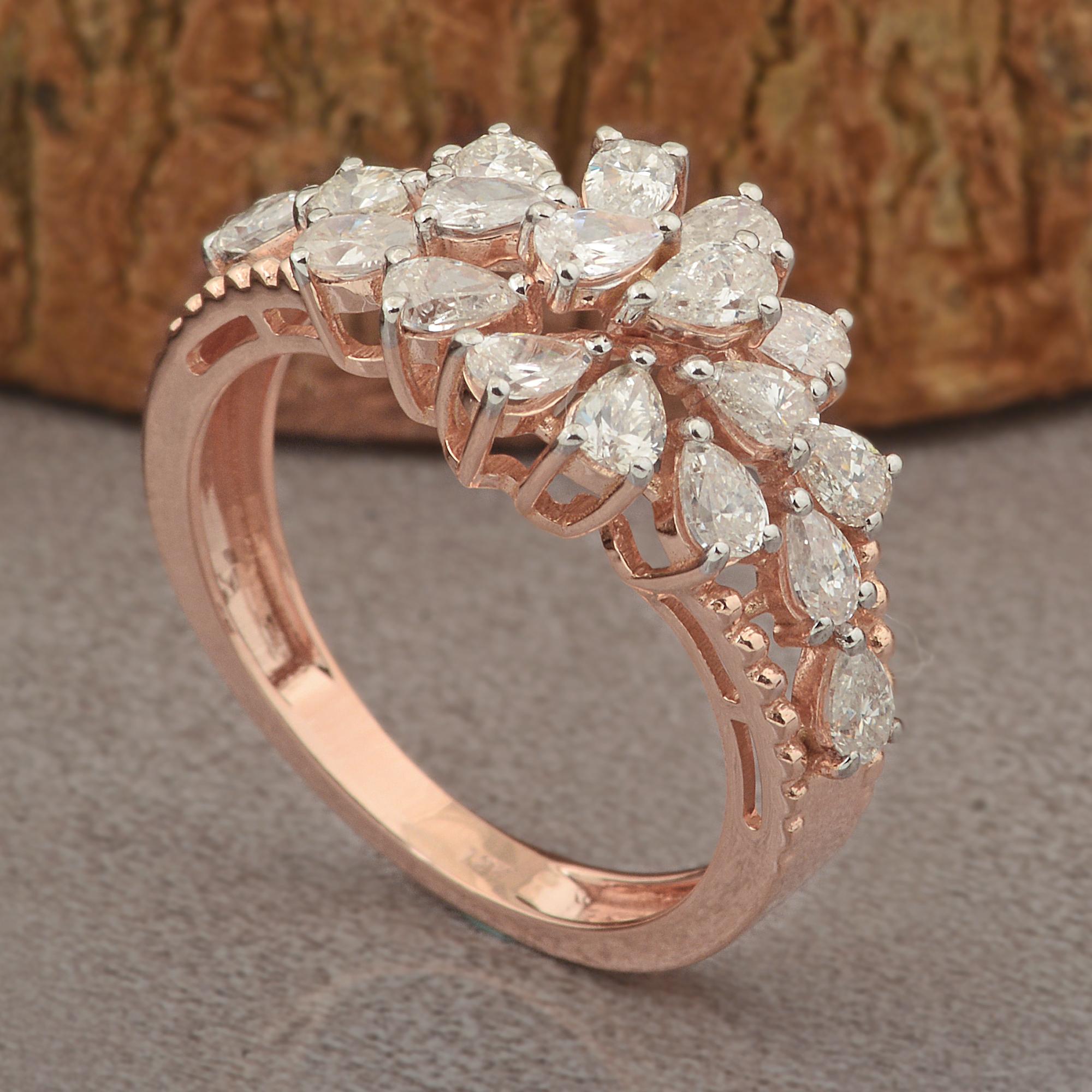 Pear Cut Natural 1.37 Carat SI/H Pear Diamond Dome RIng 18 Karat Rose Gold Fine Jewelry For Sale