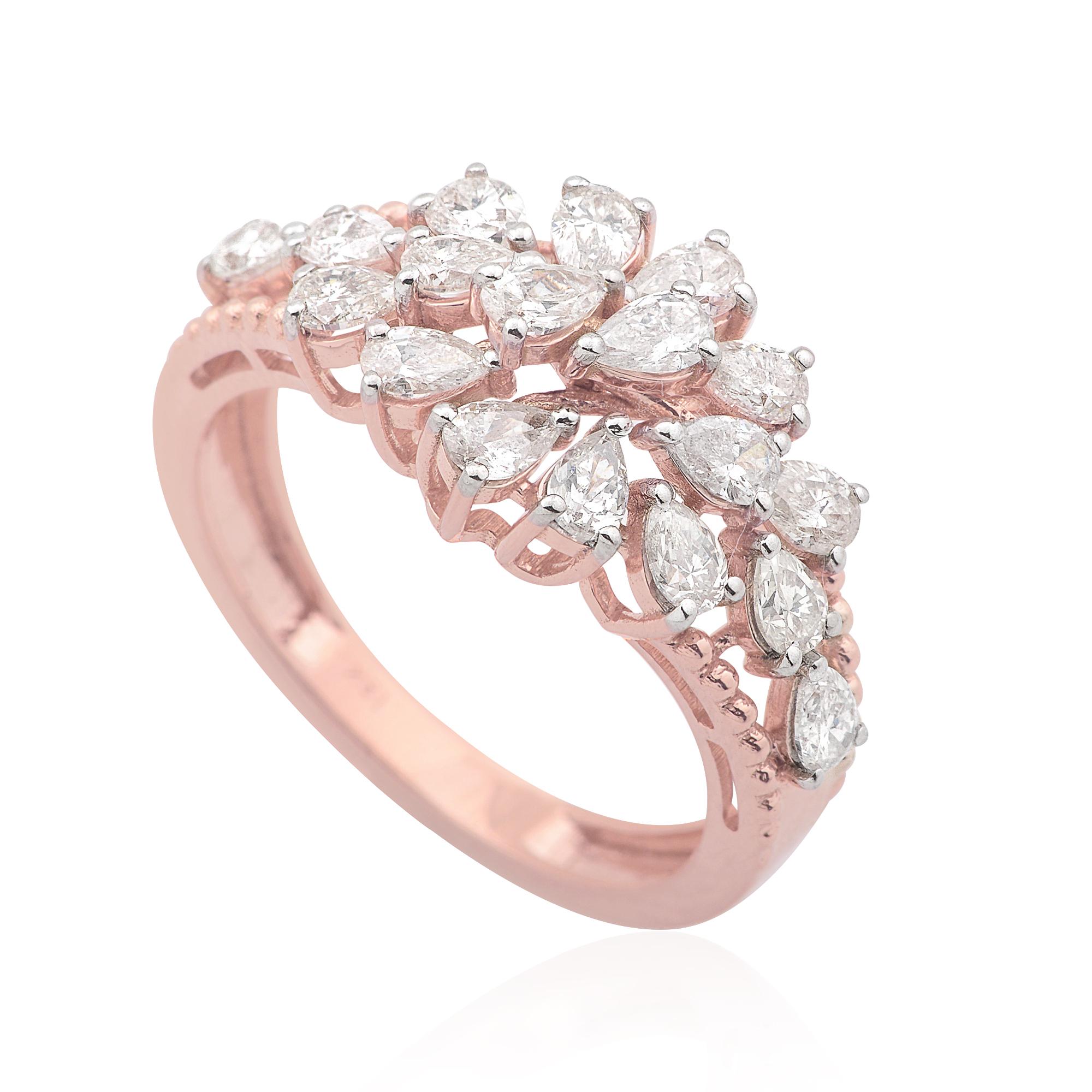 Natural 1.37 Carat SI/H Pear Diamond Dome RIng 18 Karat Rose Gold Fine Jewelry In New Condition For Sale In Diera, Dubai