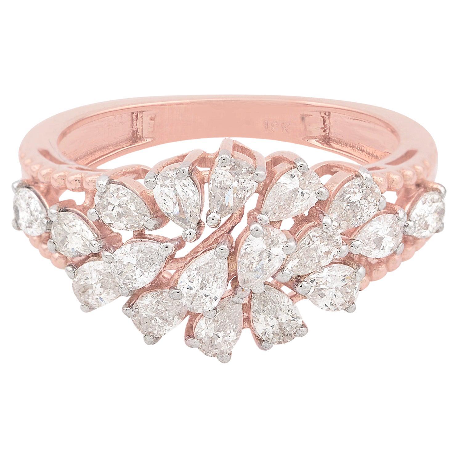 Natural 1.37 Carat SI/H Pear Diamond Dome RIng 18 Karat Rose Gold Fine Jewelry