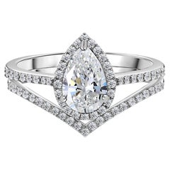Natural 1.37 Carat SI/H Pear Round Diamond Ring Set 18 Karat White Gold Jewelry