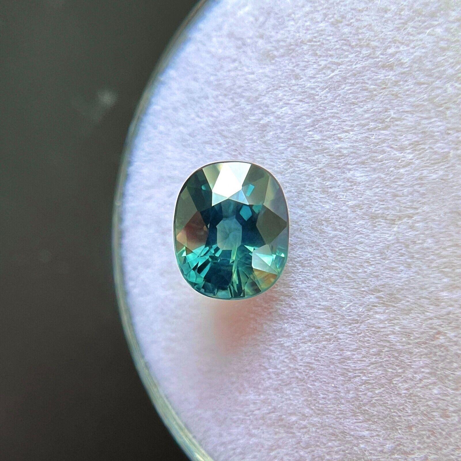 Zafiro verde azul no tratado natural de 1,37 ct, certificado por la GIA, talla cojín 6,7x5,5 mm Corte cojín en venta