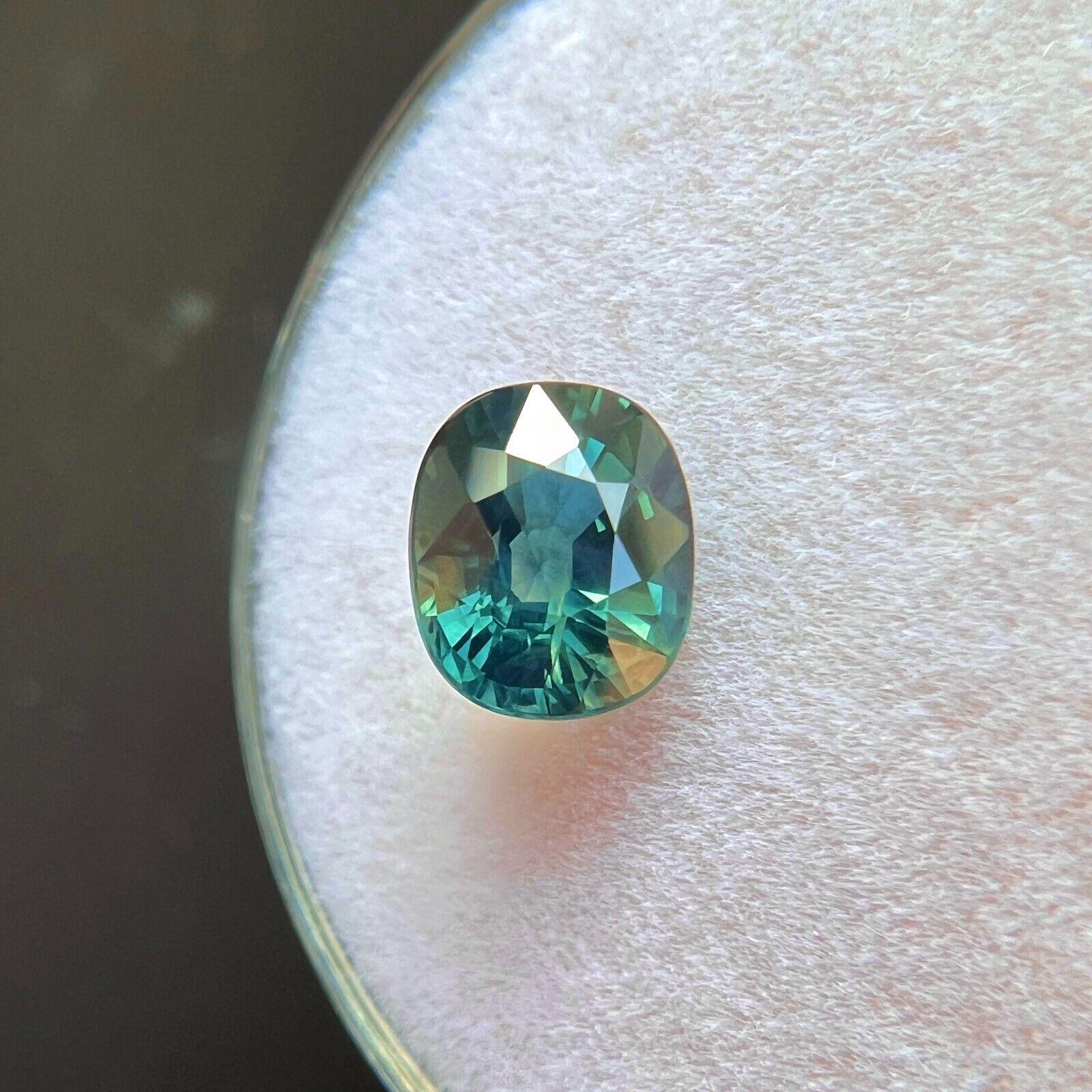 Zafiro verde azul no tratado natural de 1,37 ct, certificado por la GIA, talla cojín 6,7x5,5 mm en Nuevo estado para la venta en Birmingham, GB