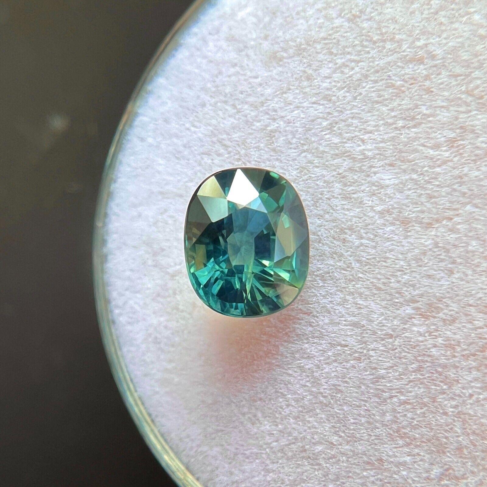 Femenino o masculino Zafiro verde azul no tratado natural de 1,37 ct, certificado por la GIA, talla cojín 6,7x5,5 mm en venta