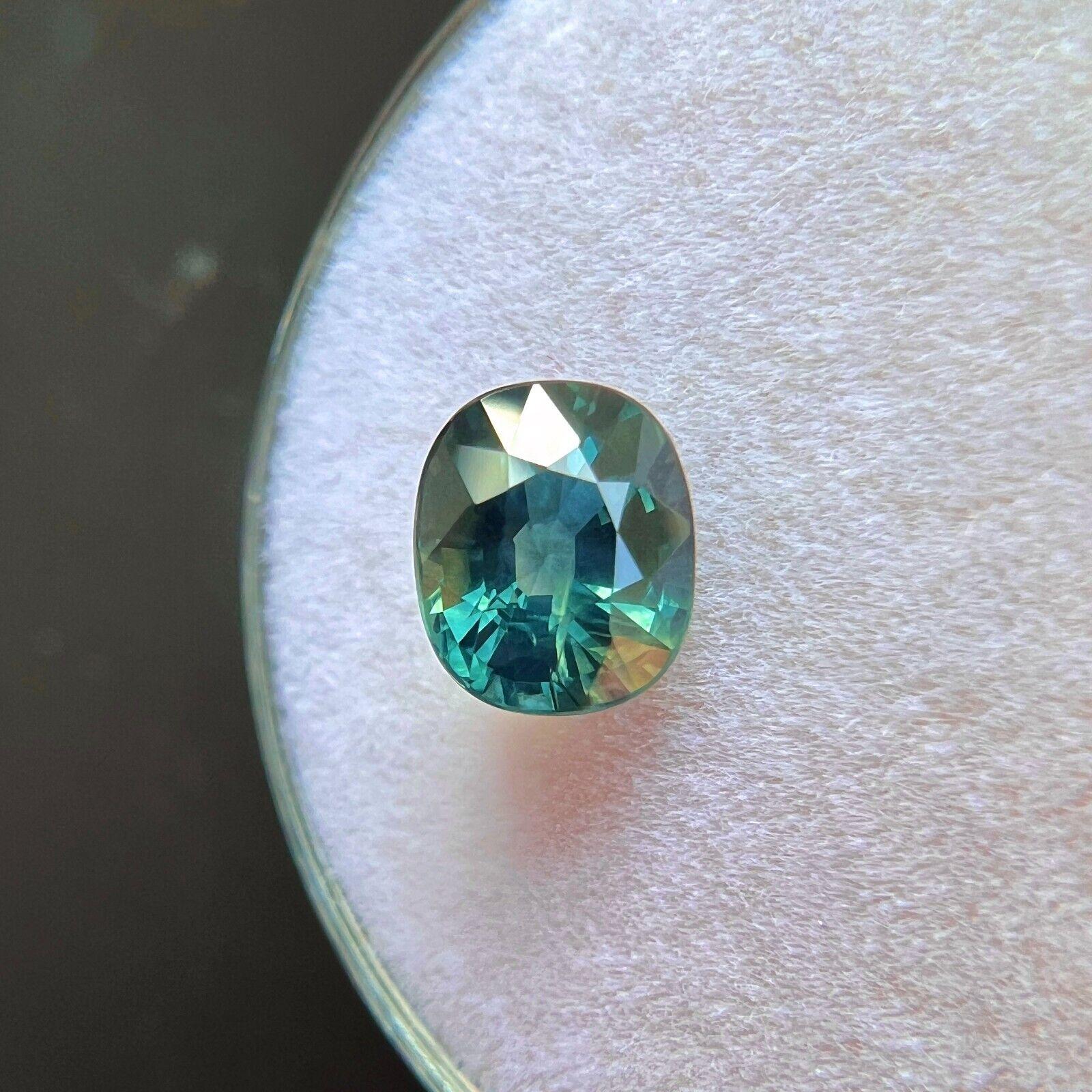Zafiro verde azul no tratado natural de 1,37 ct, certificado por la GIA, talla cojín 6,7x5,5 mm en venta 1