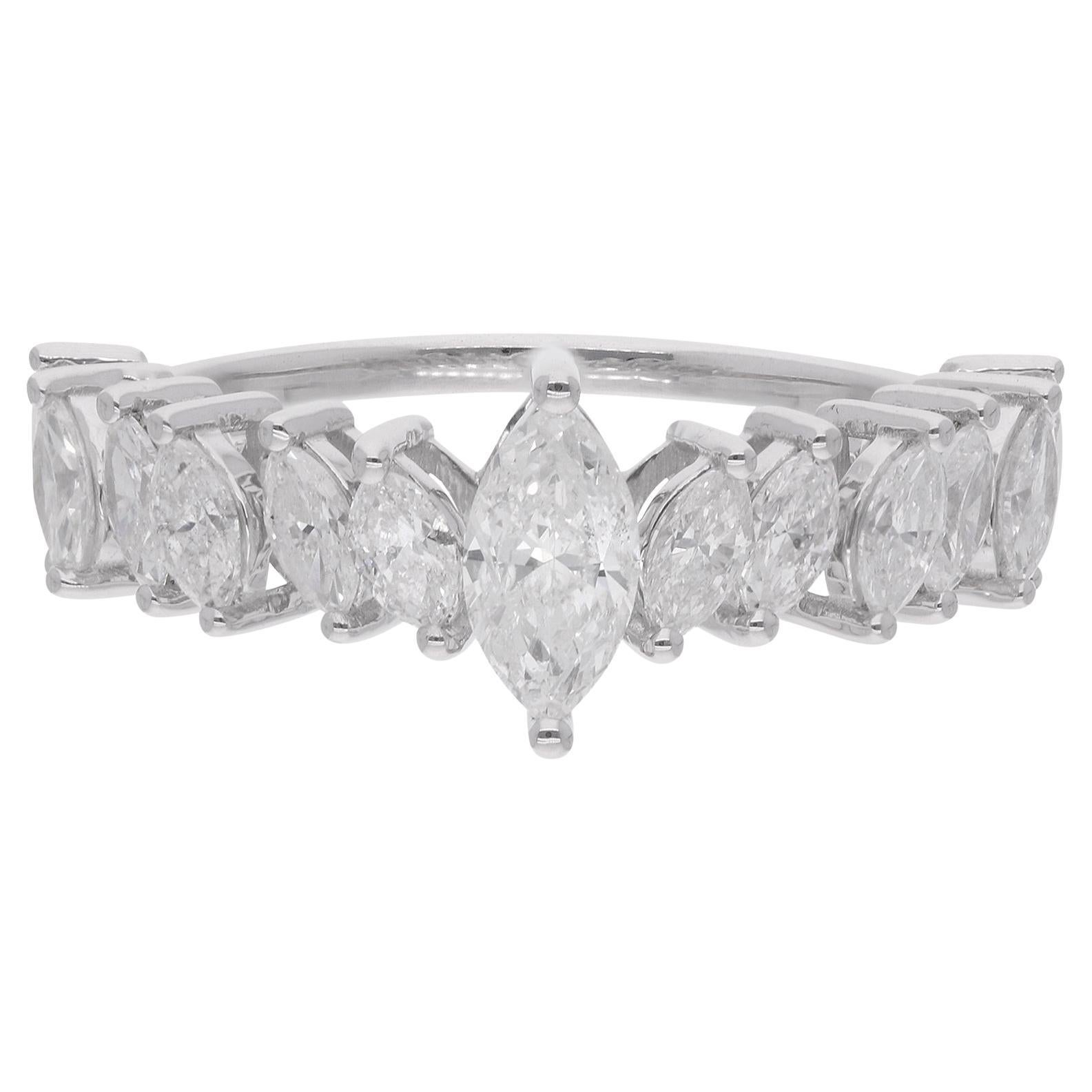 Natural 1.38 Carat Marquise Diamond Ring 18 Karat White Gold Handmade Jewelry For Sale
