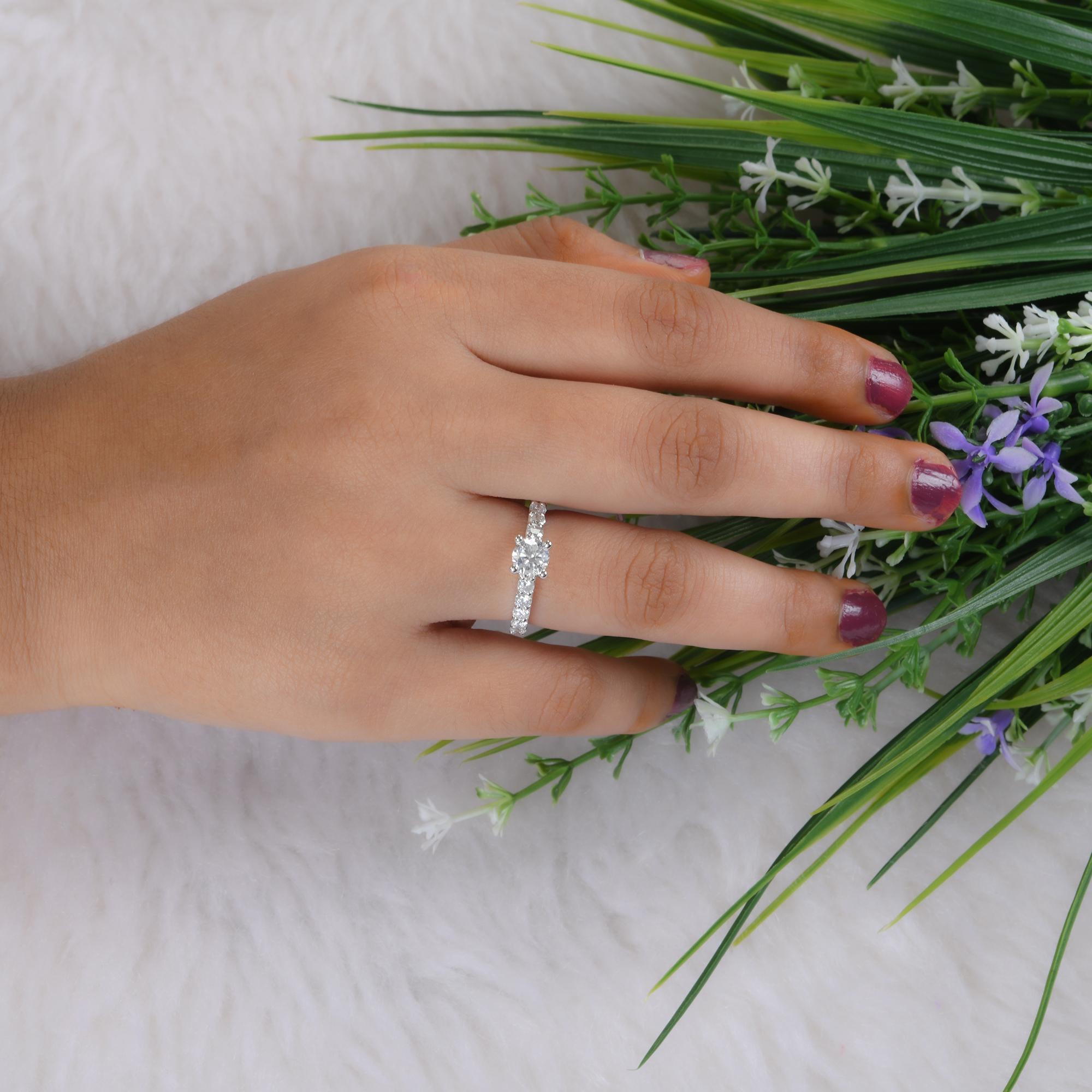Women's Natural 1.38 Carat Round Diamond Wedding Band Ring 14 Karat White Gold Jewelry For Sale